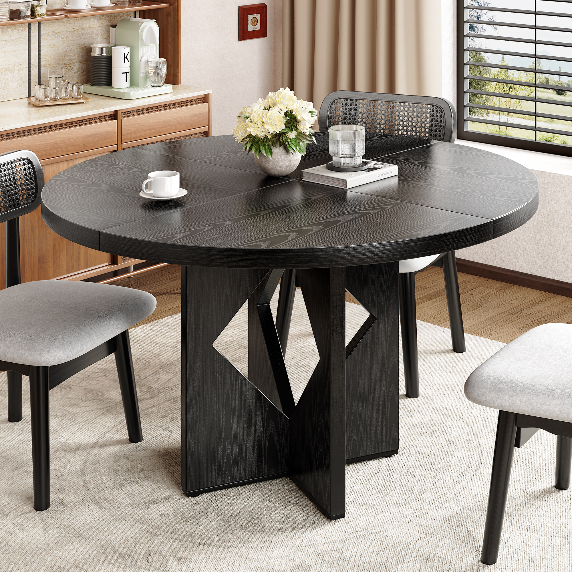 Sailvan Round Dining Table for 4, 47 Inches Farmhouse Dinner Table wit
