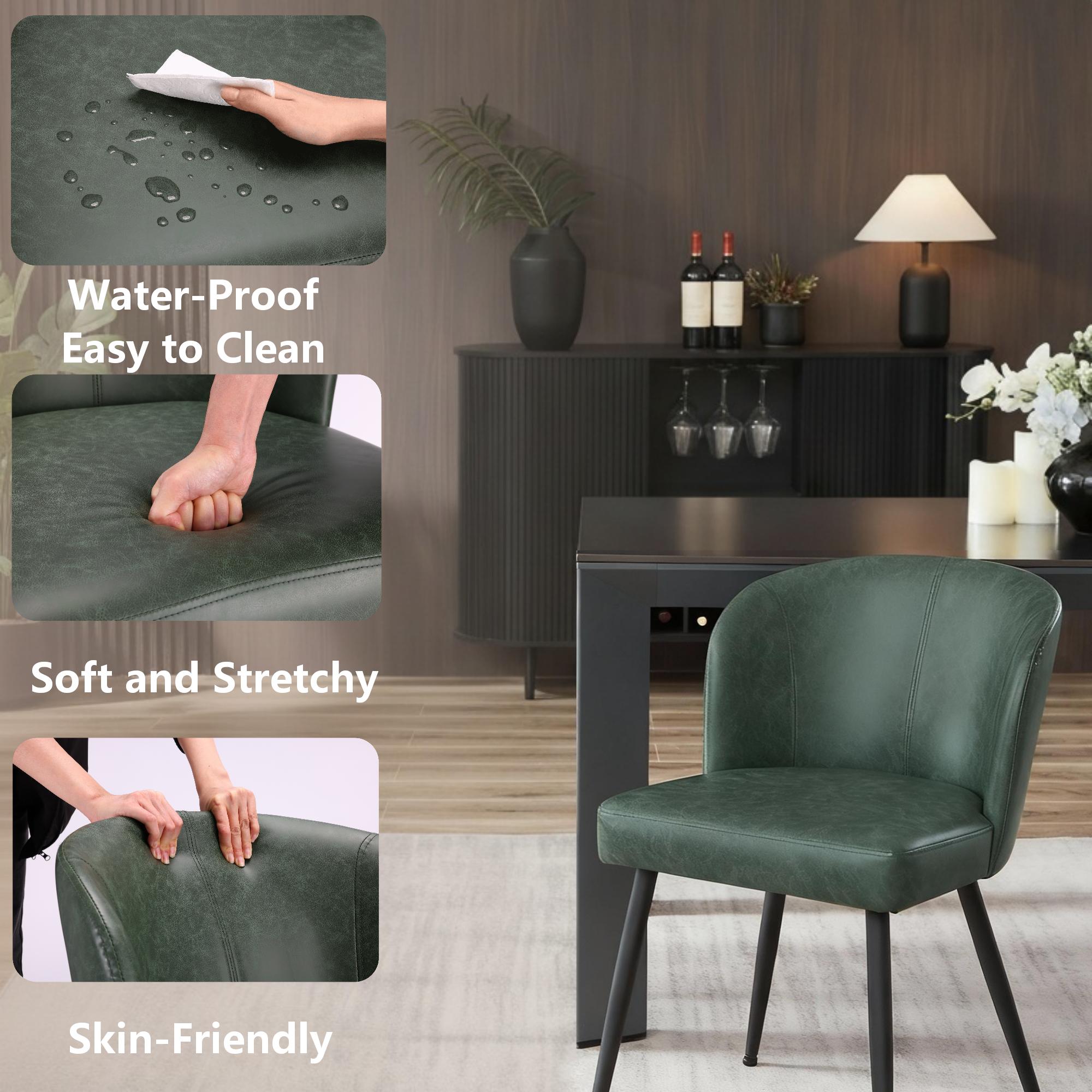 Sailvan Dining Chairs Set, Modern Living Room Chairs, Leather Kitchen Chairs, Mid Century Style Upholstered Chairs for Dining room, With Cushion Seat And Metal Legs, Easy Assembly, Green