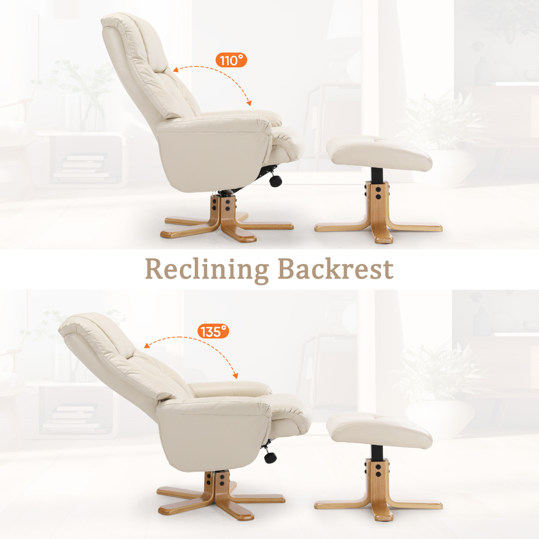 Susalt Swivel Recliner Chair with Ottoman, Stylish Faux Leather Reclining Chair for Adults, 360° Swivel, Modern Accent Arm Chairs for Living Room Bedroom and Small Space, Study, RV