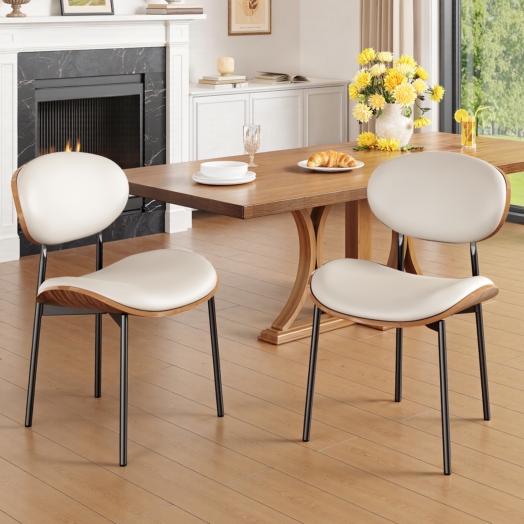 Dining Chairs Set of 2, Mid Century Modern Kitchen Chairs with Faux Leather for Kitchen, Living Room