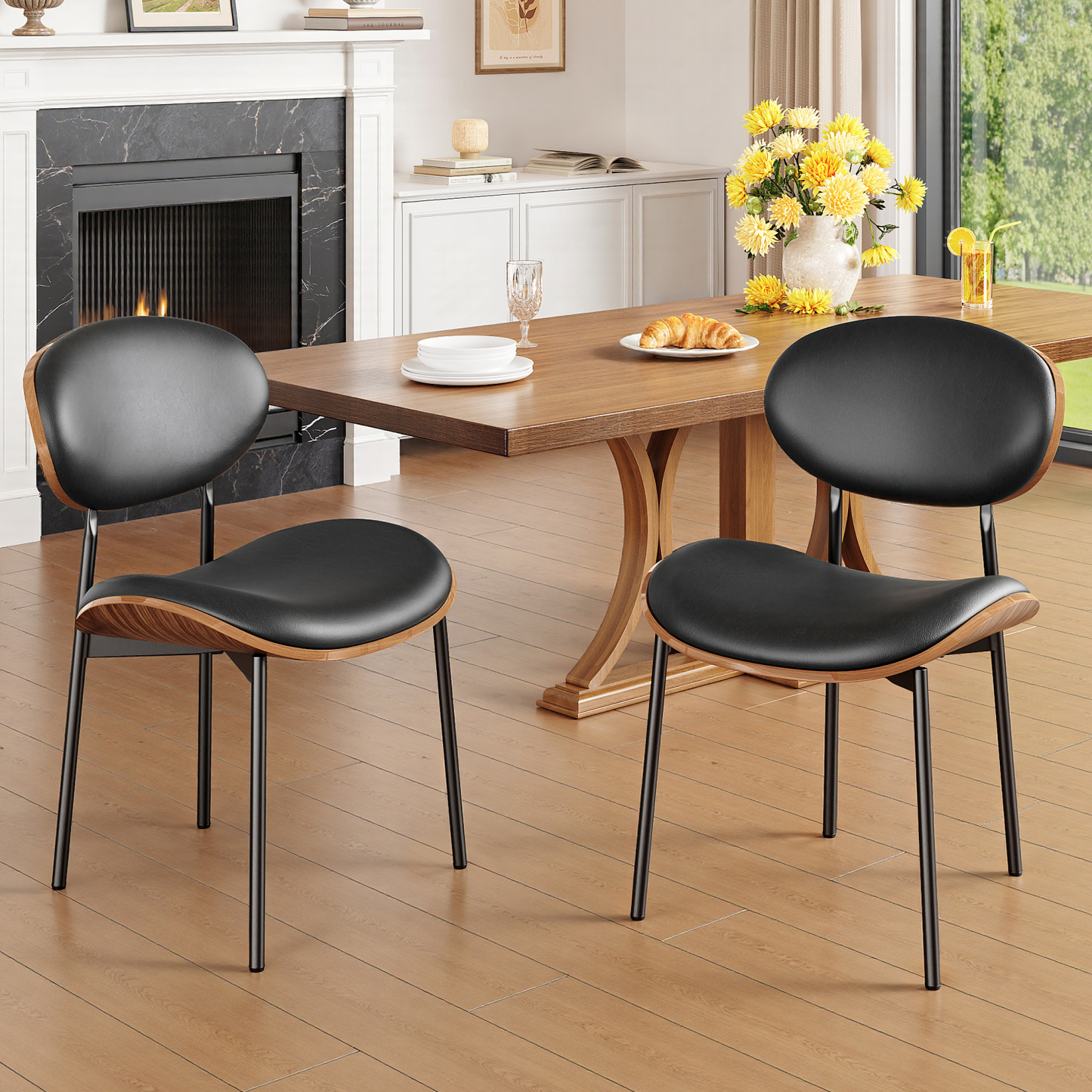 Dining Chairs Set of 2, Mid Century Modern Kitchen Chairs with Faux Leather for Kitchen, Living Room