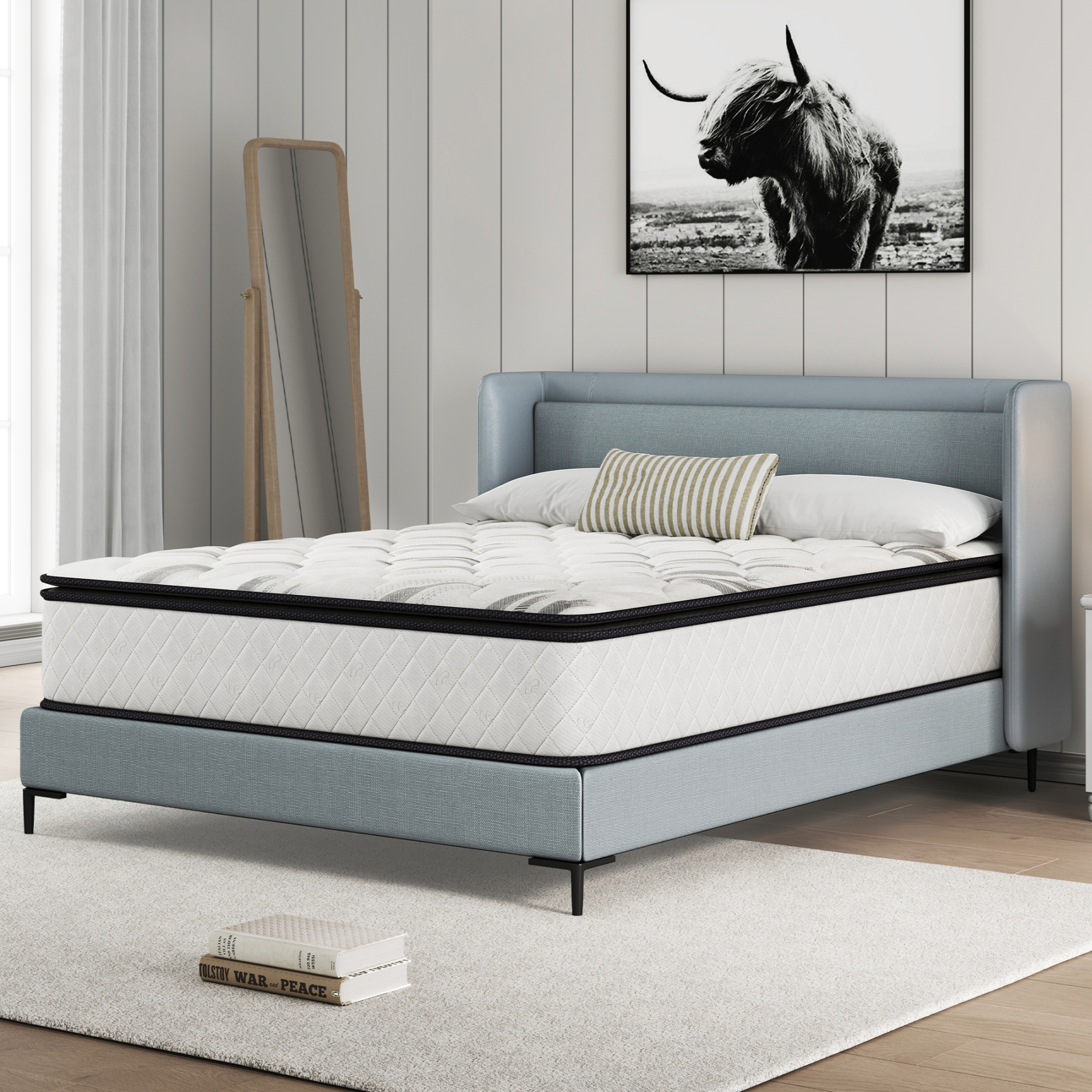 Sailvan Queen Mattress 14 inch, Queen Size Mattress in a Box, Hybrid Mattress Queen, Queen Bed Mattress With Memory Foam & Pocket Spring, Medium Firmness, CertiPUR-US, White& Black