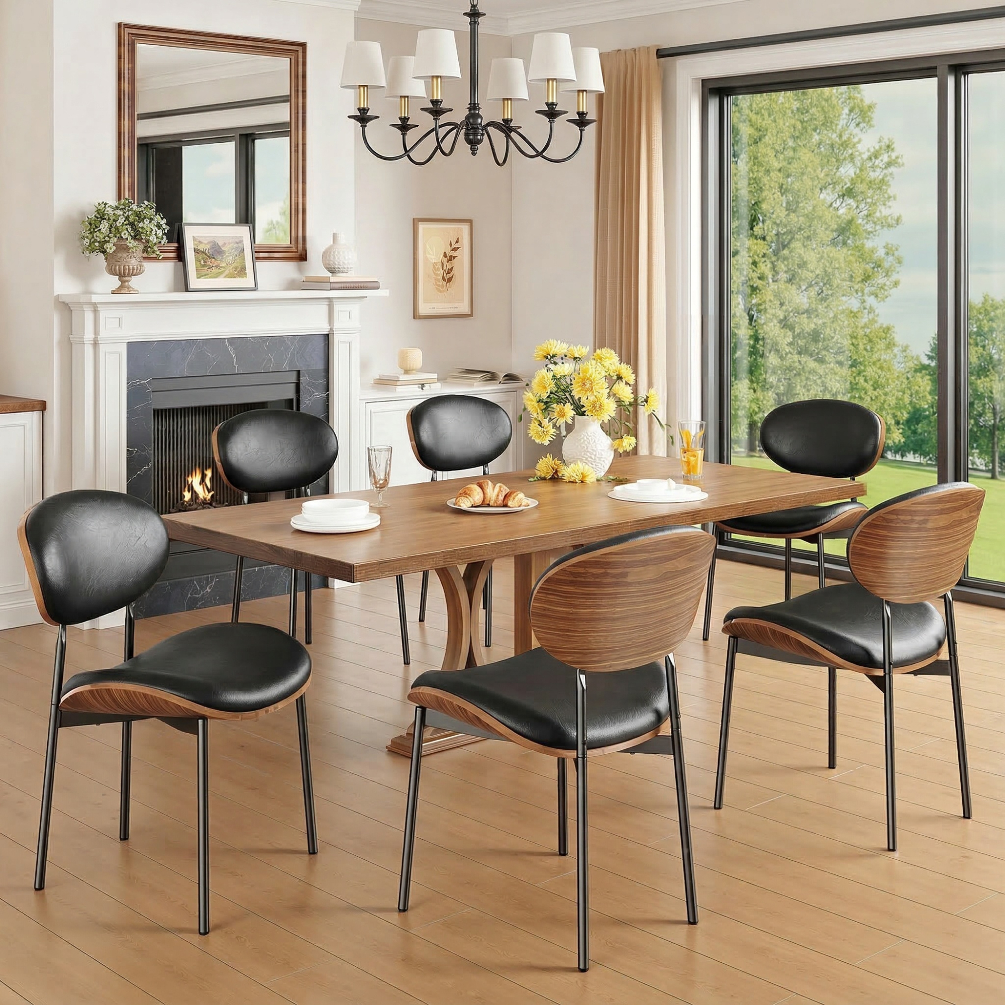 Sailvan Dining Chairs Set, Mid-Century Style Living Room Chairs, Modern Chairs for Dining Room & Kitchen, Leather Upholstered Chairs With Adjustable Feetpads, Easy Assembly, Black