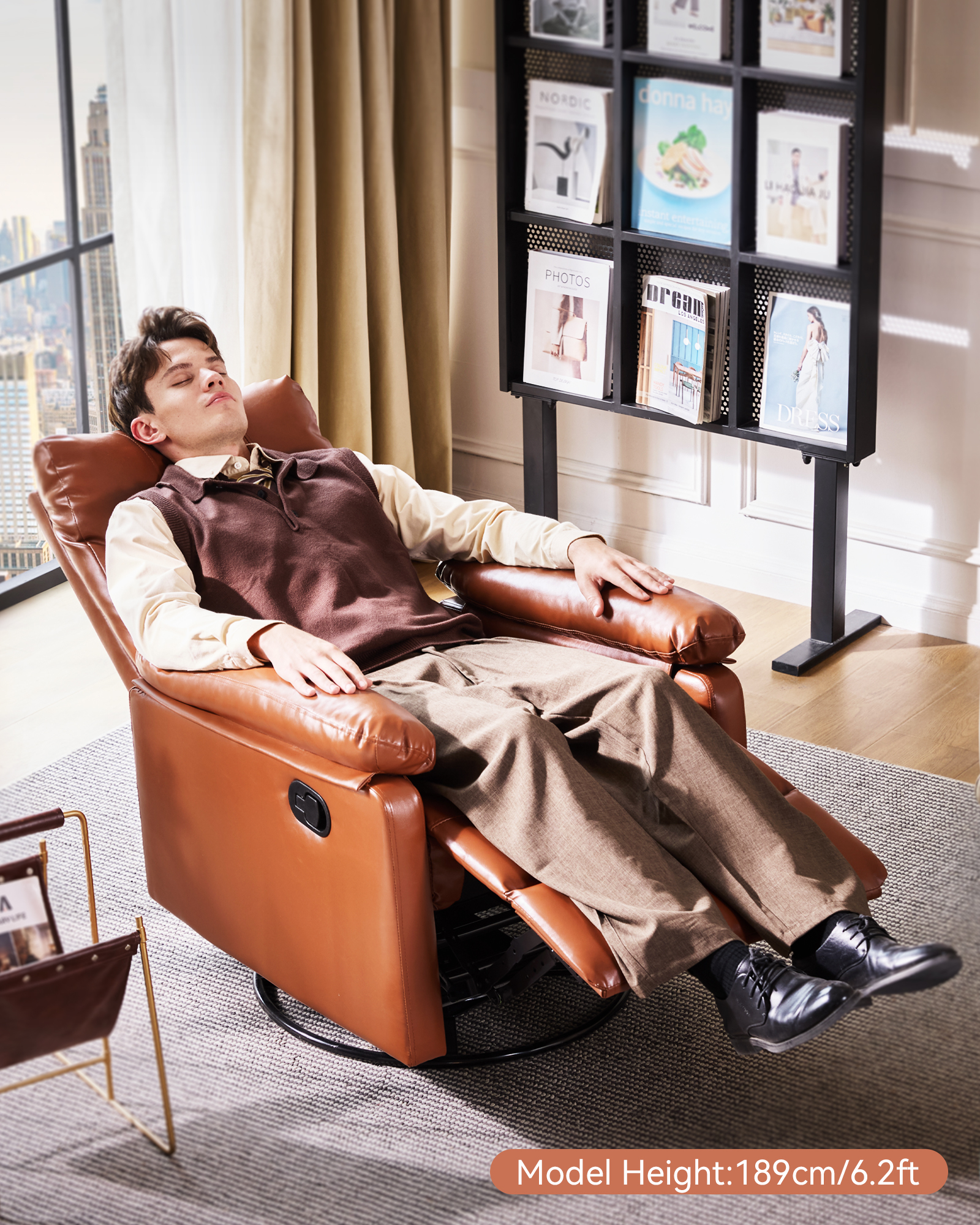 30° Rocker & 360° Swivel Recliner Chair, Manual Glider Reclining with Adjustable Backrest Footrest and Lumbar Support for Nursery Living Room Bedroom