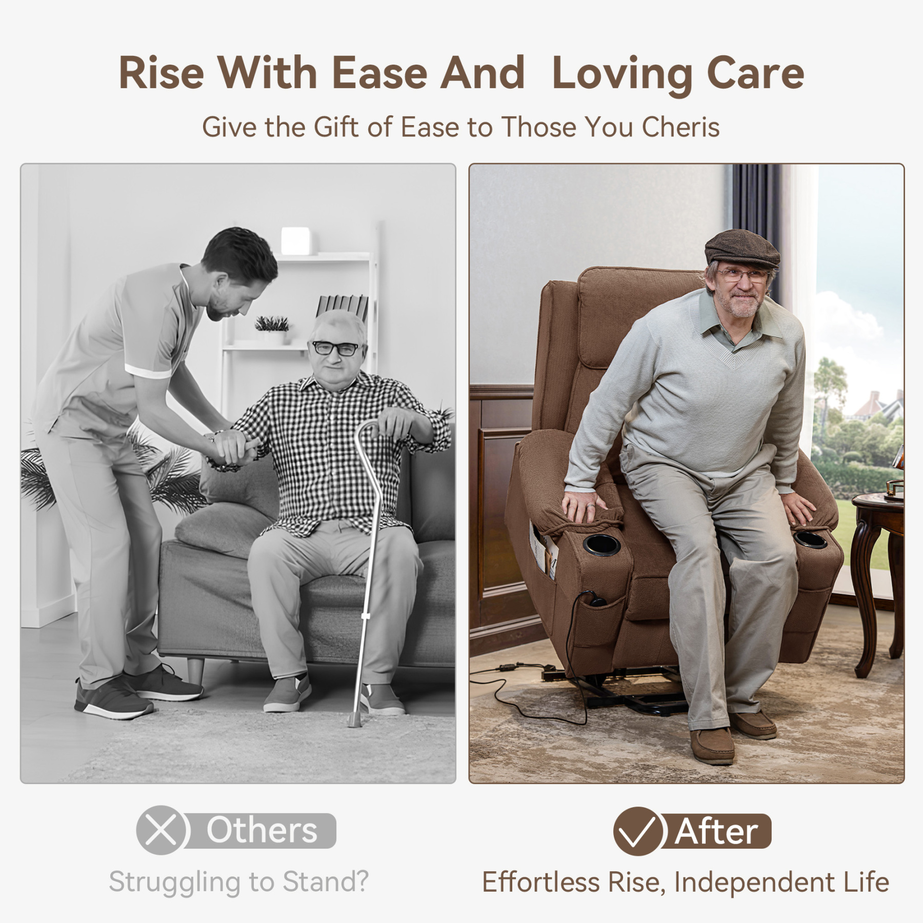 Sailvan Lift Chair, Power Lift Recliner for Elderly &Post-Surgery Recovery, Electric Lift Reclining Chair with Cup Holder, 90°- 155°Adjustable Backrest Fabric Recliner, for Living Room