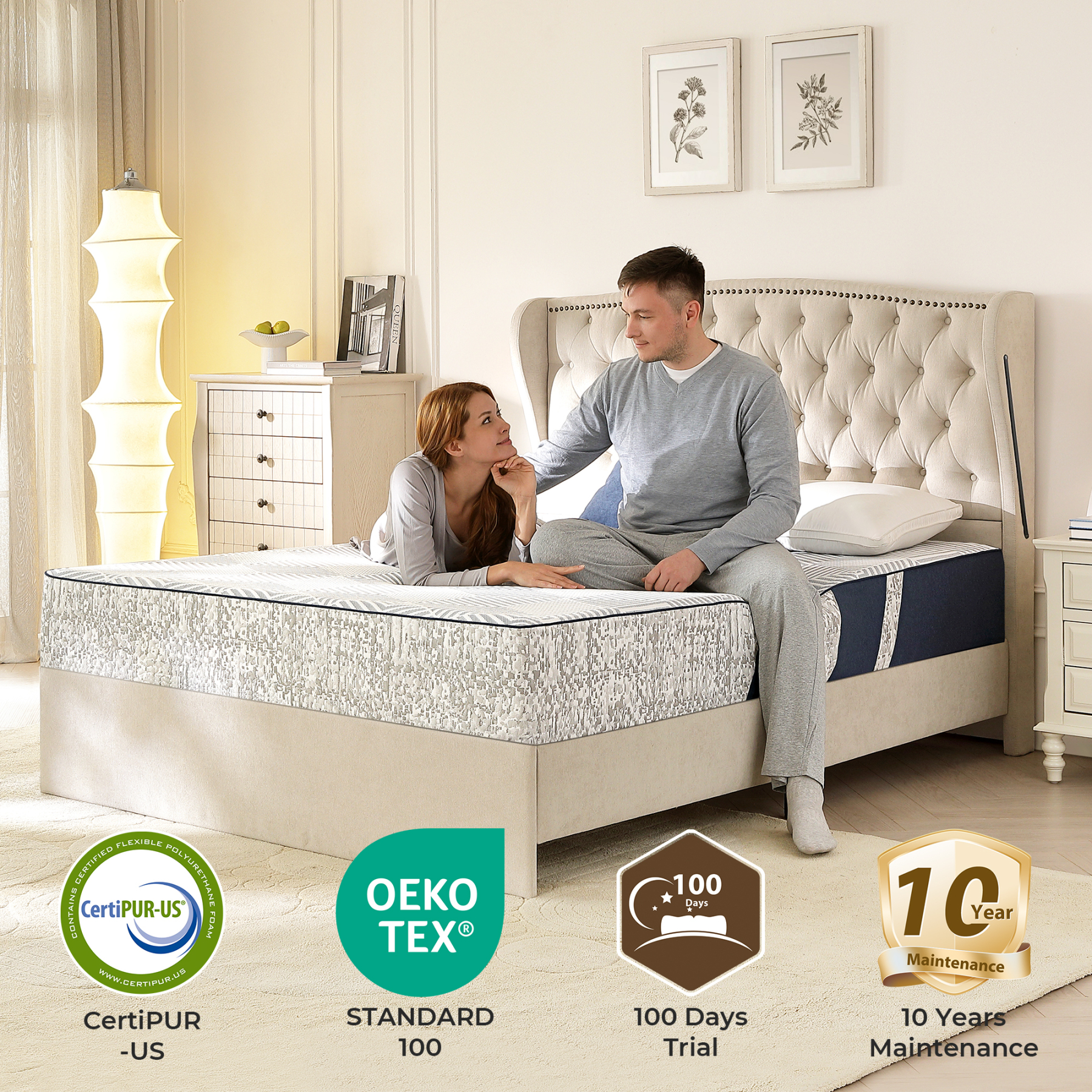 Sailvan Queen Mattress 12 Inch, Memory Foam Mattress Queen Size In A Box, Cooling Gel Memory Foam Mattress With Washable cover, Medium Firm for Pressure Relief, White