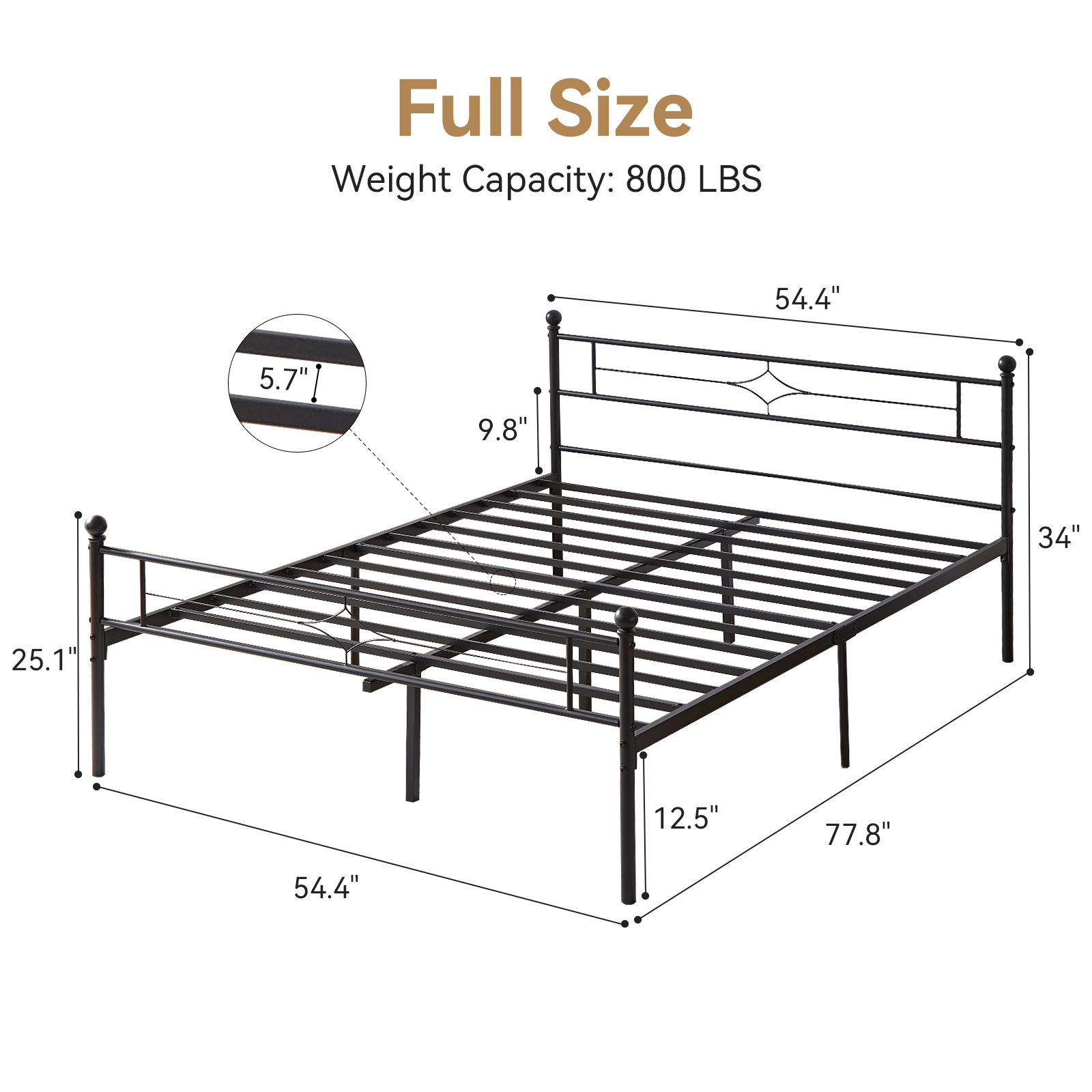 Metal Bed Frame with 12.5'' Under Bed Storage, Sturdy Metal Platform Bed with Headboard & Footboardd for Teens Adults/No Box Spring Needed/Noise Free/Easy Assembly/Black
