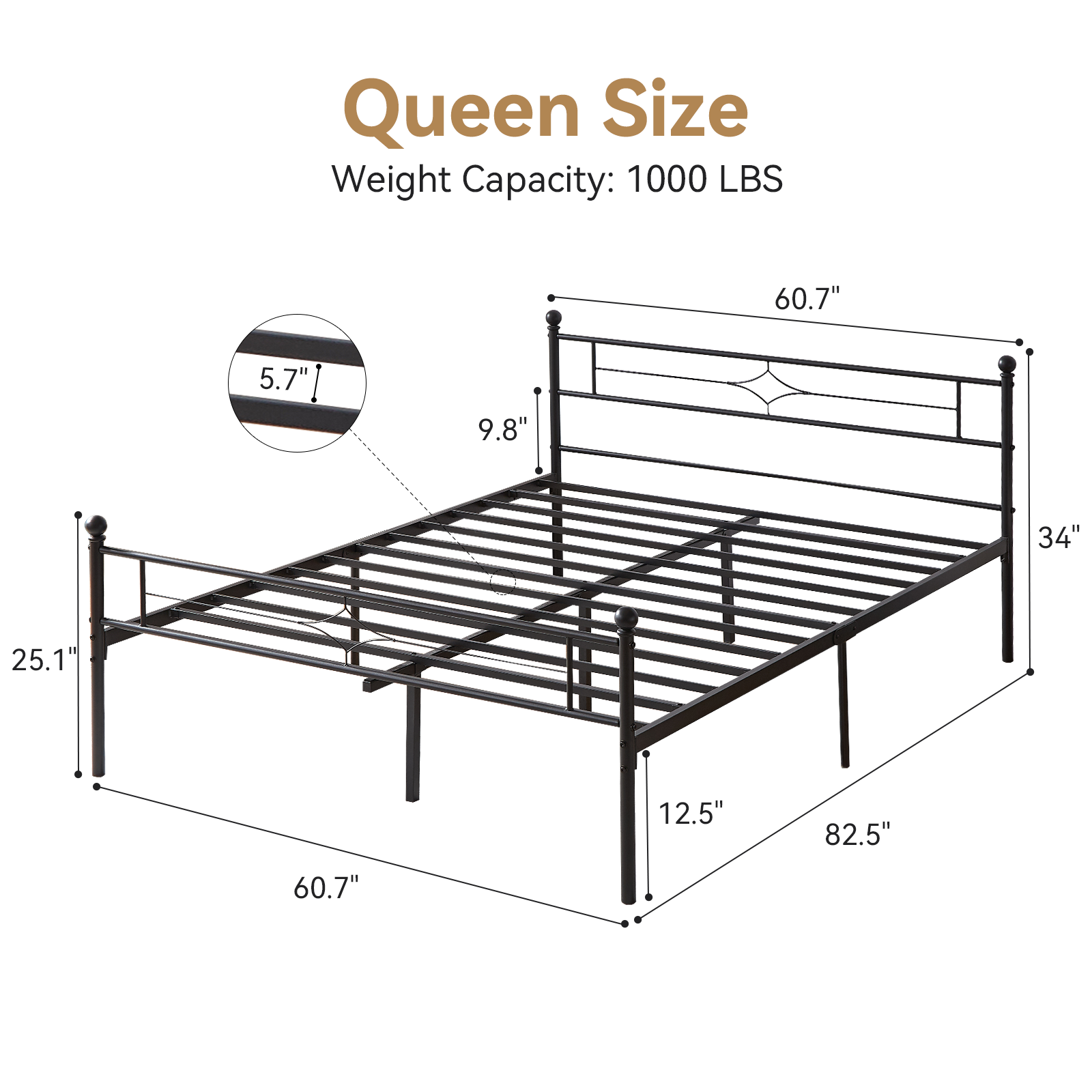 Metal Bed Frame with 12.5'' Under Bed Storage, Sturdy Metal Platform Bed with Headboard & Footboardd for Teens Adults/No Box Spring Needed/Noise Free/Easy Assembly/Black