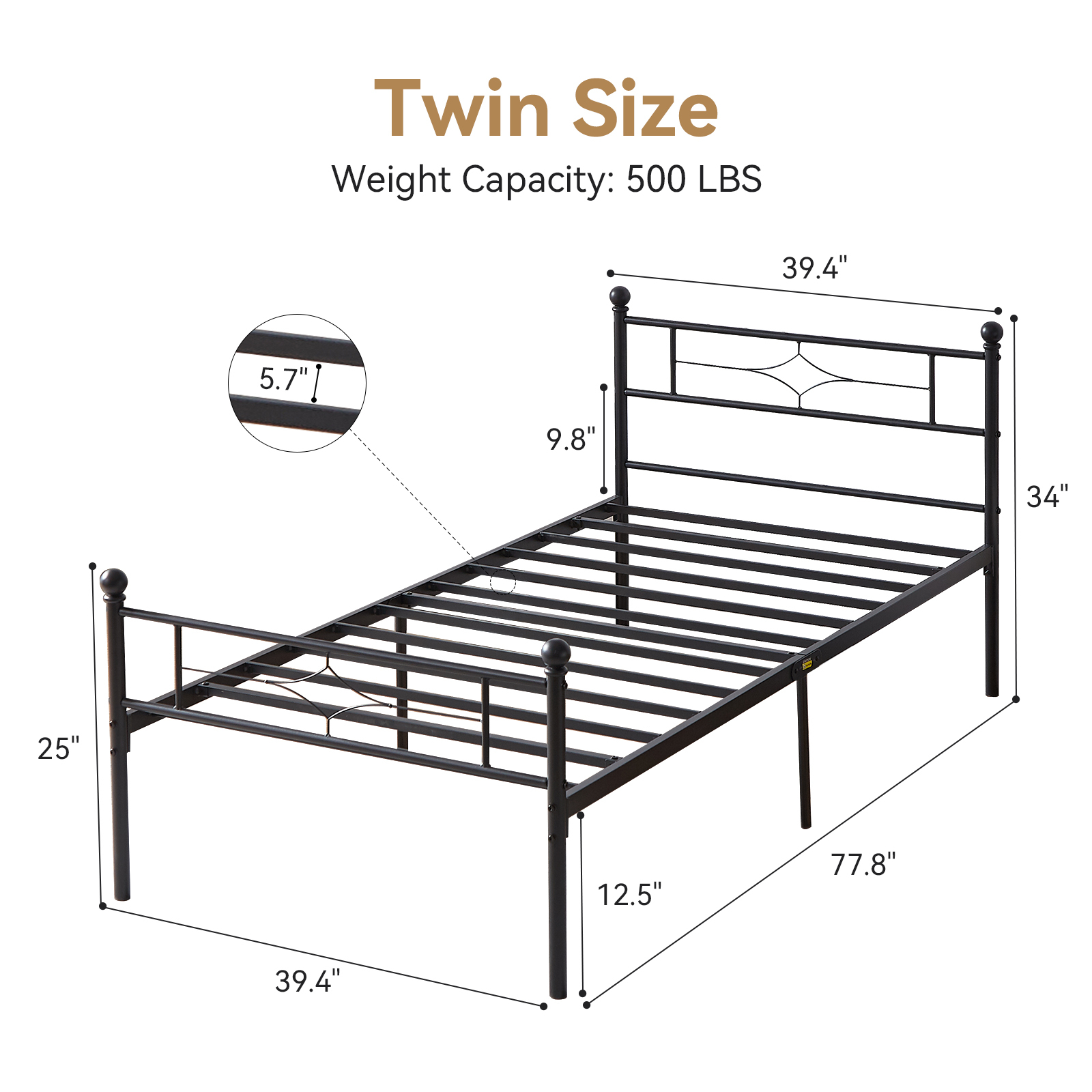 Metal Bed Frame with 12.5'' Under Bed Storage, Sturdy Metal Platform Bed with Headboard & Footboardd for Teens Adults/No Box Spring Needed/Noise Free/Easy Assembly/Black