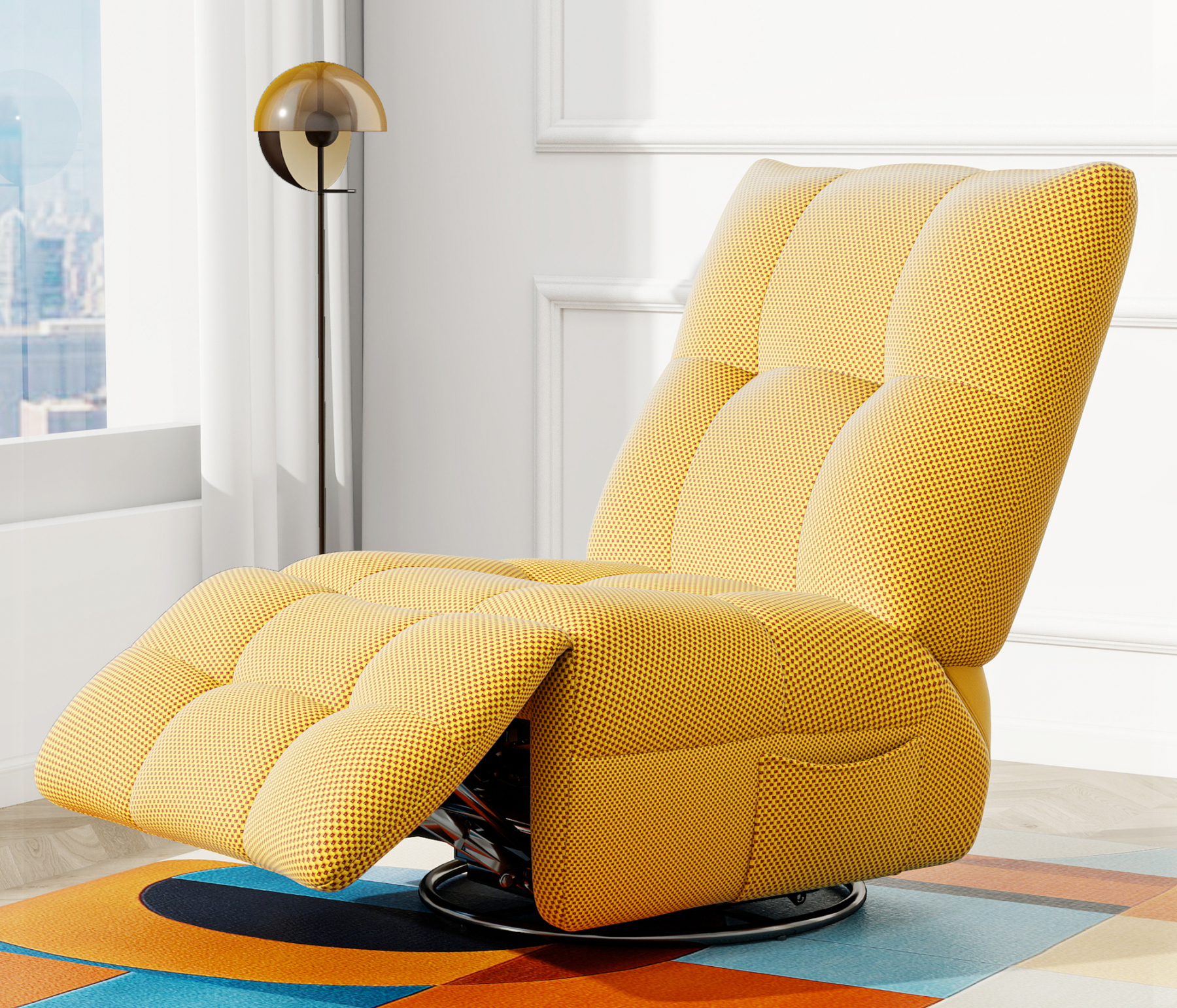 360° Swivel Recliner, Manual Glider Rocking Armless Chair with Modern Design for Lounge Living Room Office Small Spaces, 3D Mesh Fabric