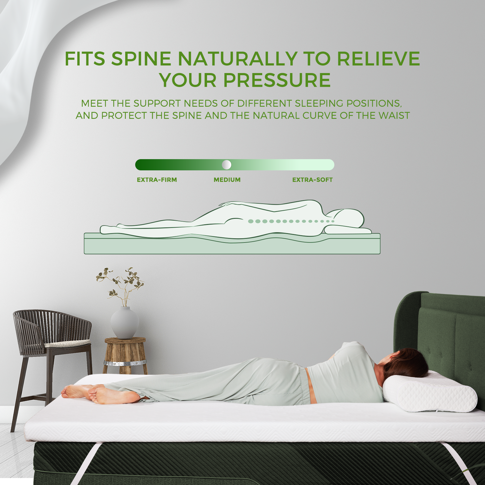 Susalt King Memory Foam Mattress Topper, 3inch Cooling Mattress Topper for Pressure Relief, with Anti-slip Bamboo Fiber Cover, Breathable& Soft