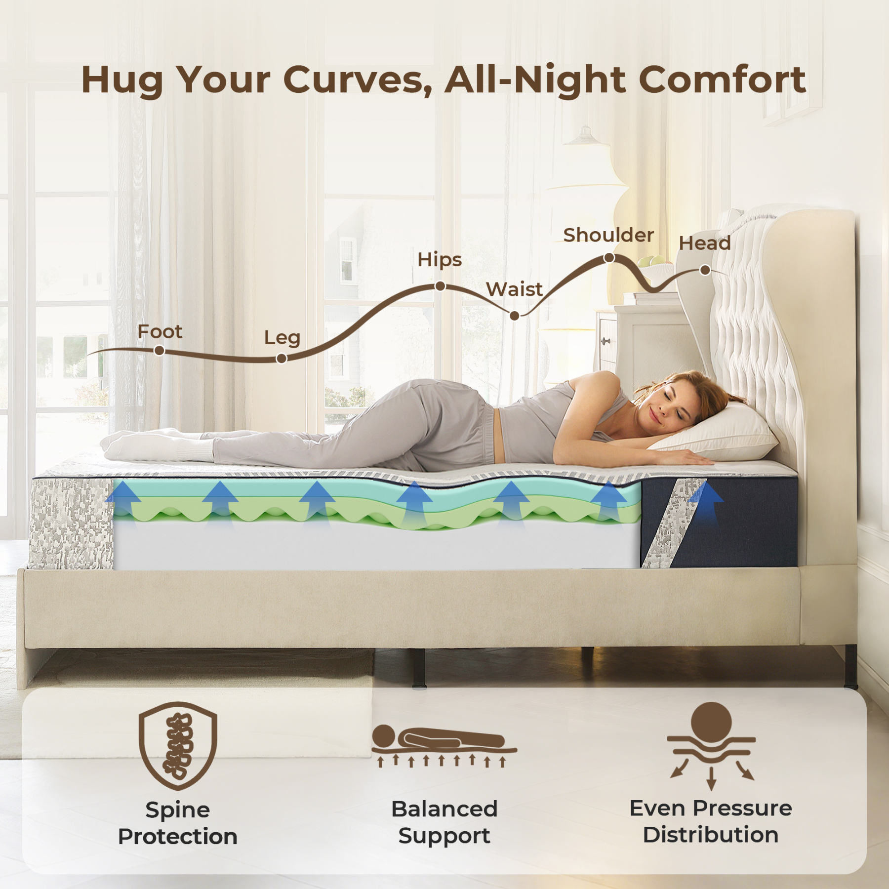 Sailvan Queen Mattress 12 Inch, Memory Foam Mattress Queen Size In A Box, Cooling Gel Memory Foam Mattress With Washable cover, Medium Firm for Pressure Relief, White