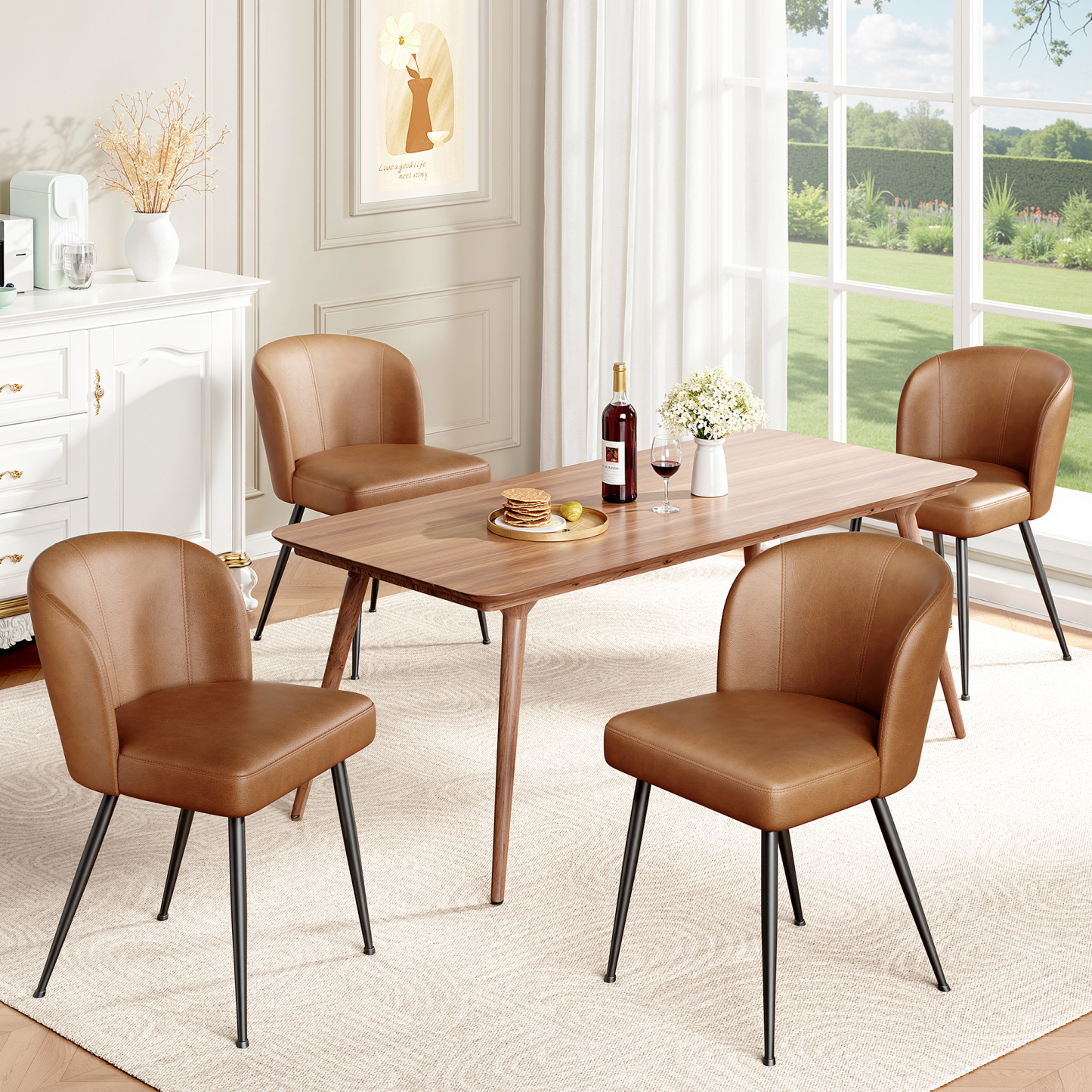 Sailvan Dining Chairs Set of 2, Upholstered Kitchen Chairs with Faux Leather Cushion Seat and Metal Legs, Mid Century Modern Dining Room Chair for Kitchen, Living Room, Easy Assembly, Green