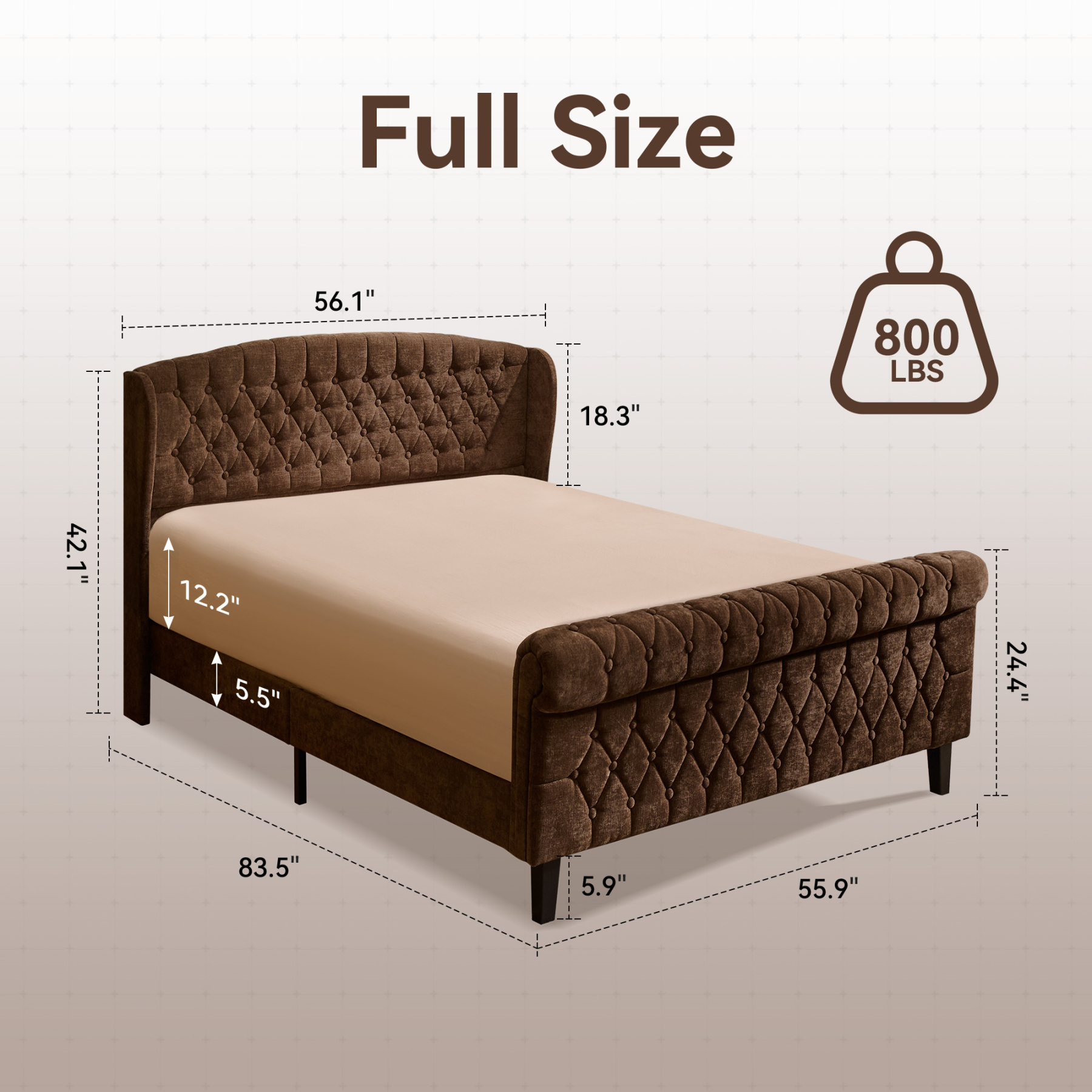 Susalt Queen Size Platform Bed Frame, Chenille Upholstered Sleigh Bed Frame with Scroll Footboard, Button Tufted/Wood Slats Support/No Box Spring Needed