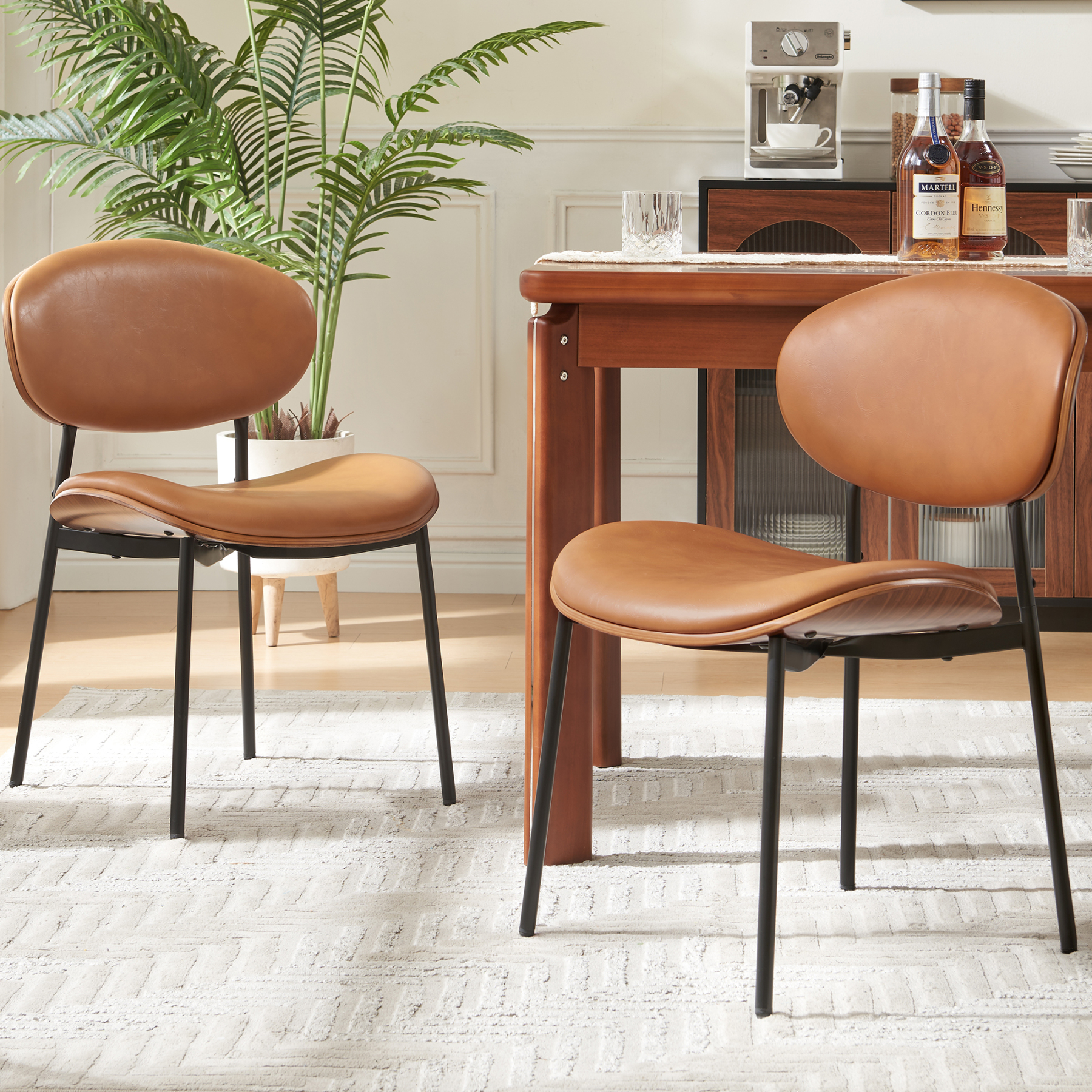 Dining Chairs Set of 2, Mid Century Modern Kitchen Chairs with Faux Leather for Kitchen, Living Room
