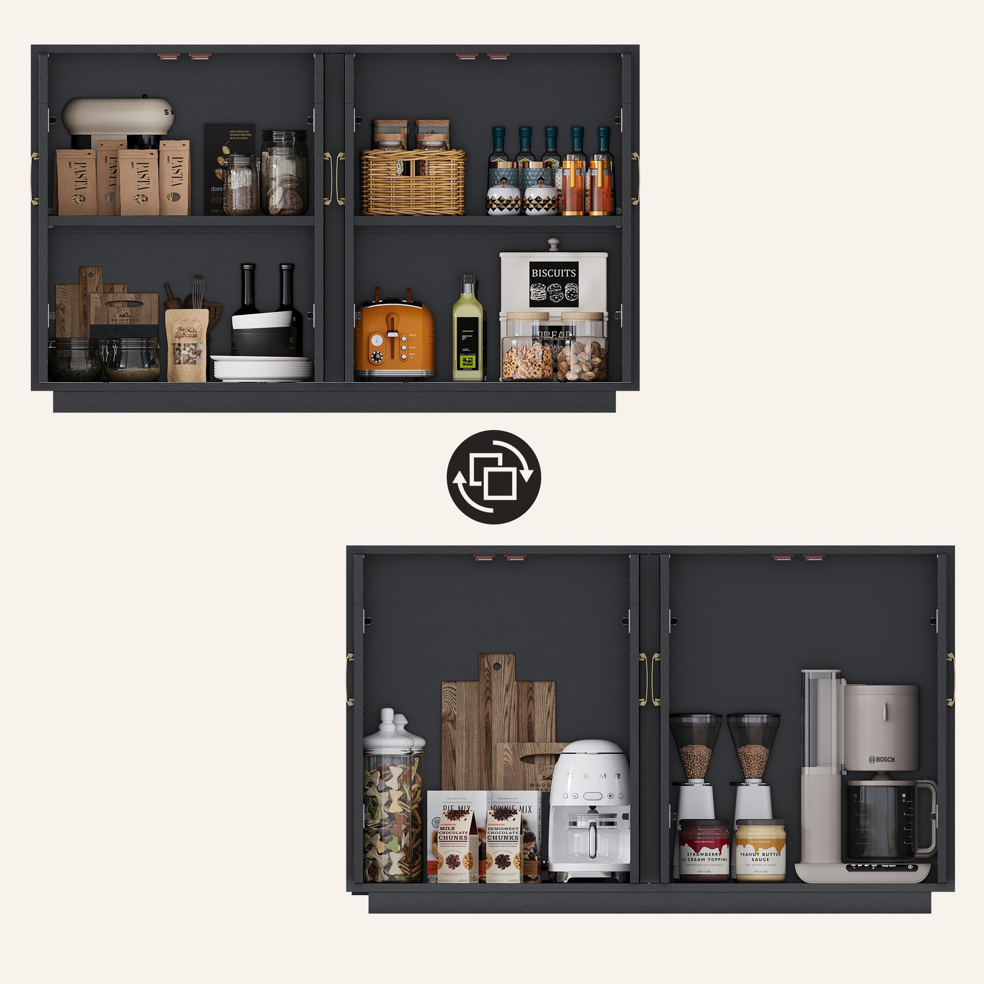 Sailvan Sideboard Buffet Cabinet with Storage, 55.1" Table with 4 Fluted Glass Doors, Built-in Removable Shelf, Kitchen Coffee Bar Table for Dining Room, Living Room,