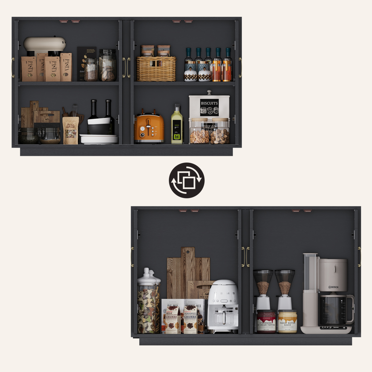 Sailvan Sideboard Buffet Cabinet with Storage, 55.1" Table with 4 Fluted Glass Doors, Built-in Removable Shelf, Kitchen Coffee Bar Table for Dining Room, Living Room,