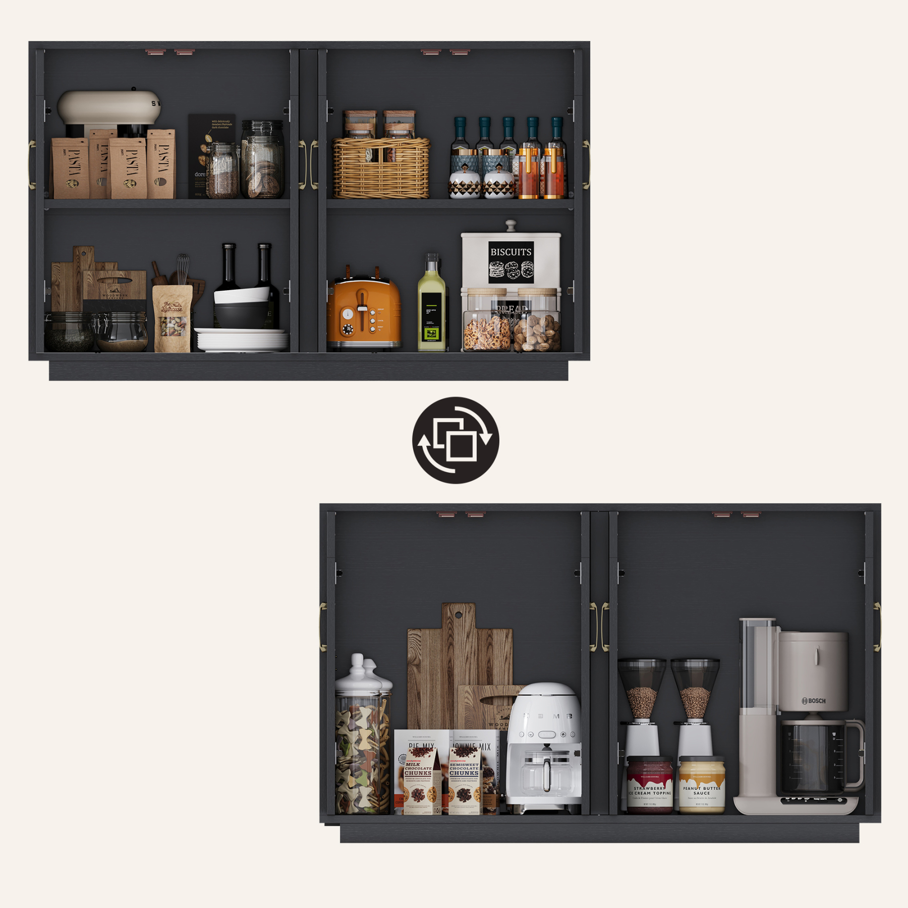 Sailvan Sideboard Buffet Cabinet with Storage, 55.1" Table with 4 Fluted Glass Doors, Built-in Removable Shelf, Kitchen Coffee Bar Table for Dining Room, Living Room,