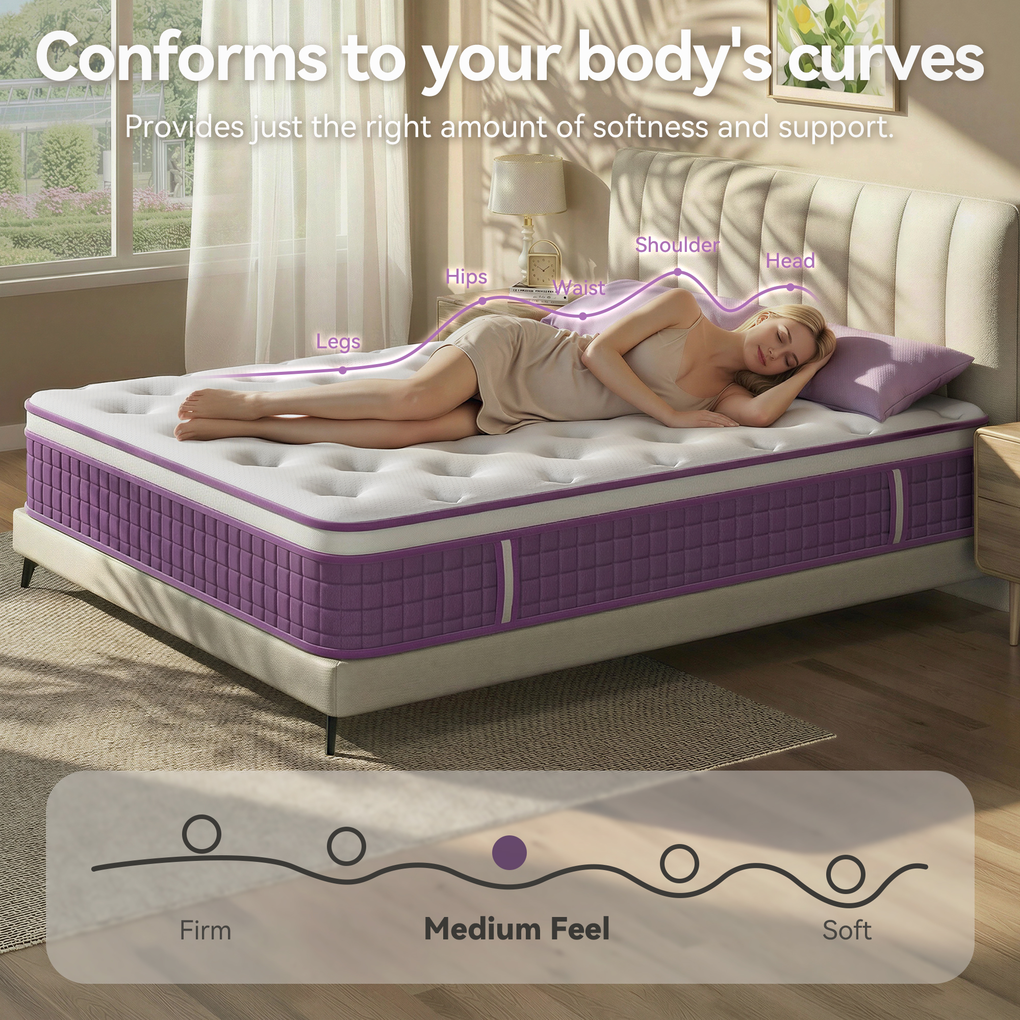 Sailvan Queen Mattress, 12 inch Queen Size Mattress in a Box, Purple Bed Mattress With Memory Foam & Pocket Spring, Medium Firmness, Edge Support, Pressure Relief