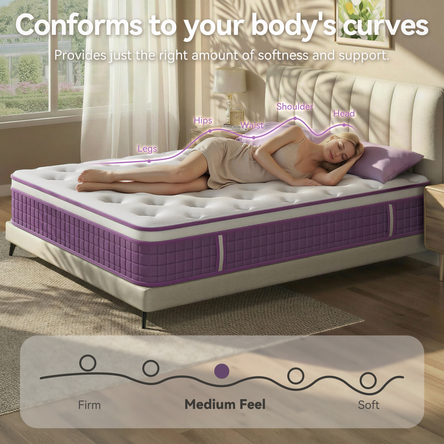 Sailvan Queen Mattress, 12 inch Queen Size Mattress in a Box, Purple Bed Mattress With Memory Foam & Pocket Spring, Medium Firmness, Edge Support, Pressure Relief