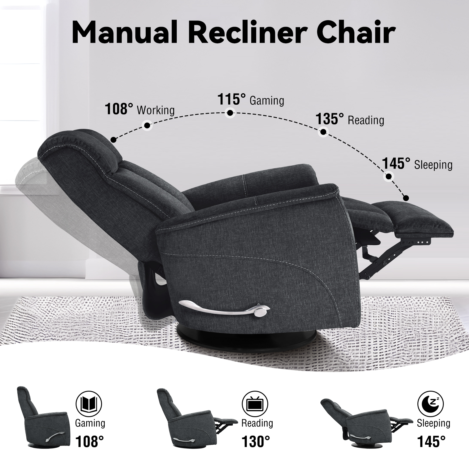 Swivel Rocking Recliner for Adults, Glider Rocker Recliner Nursery Chair, Living Room Accent Sofa Chair