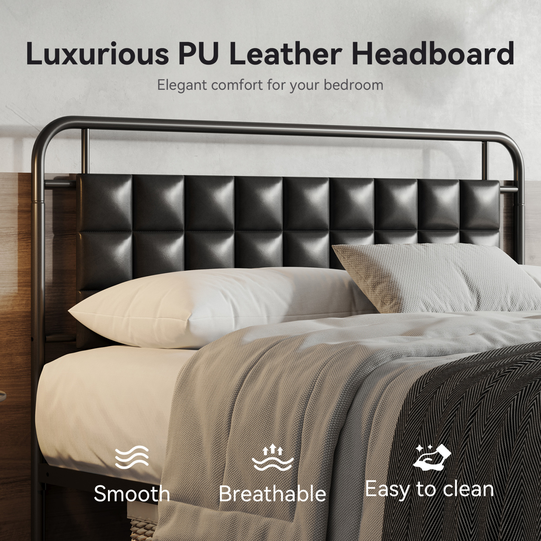 Sailvan Queen Bed Frame, Queen Size Metal Platform Beds with Upholstered Headboard & Footboard, 12" Underbed Storage Space, Heavy Duty, Easy Assembly, Noise-Free