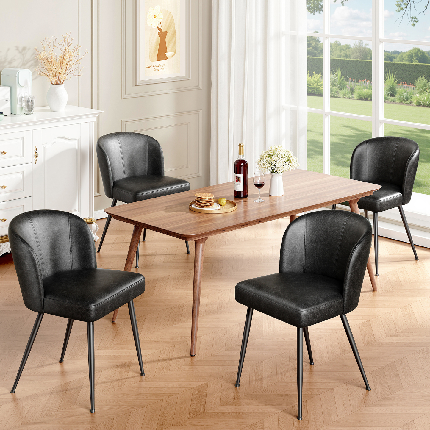 Sailvan Dining Chairs Set of 2, Upholstered Kitchen Chairs with Faux Leather Cushion Seat and Metal Legs, Mid Century Modern Dining Room Chair for Kitchen, Living Room, Easy Assembly, Green