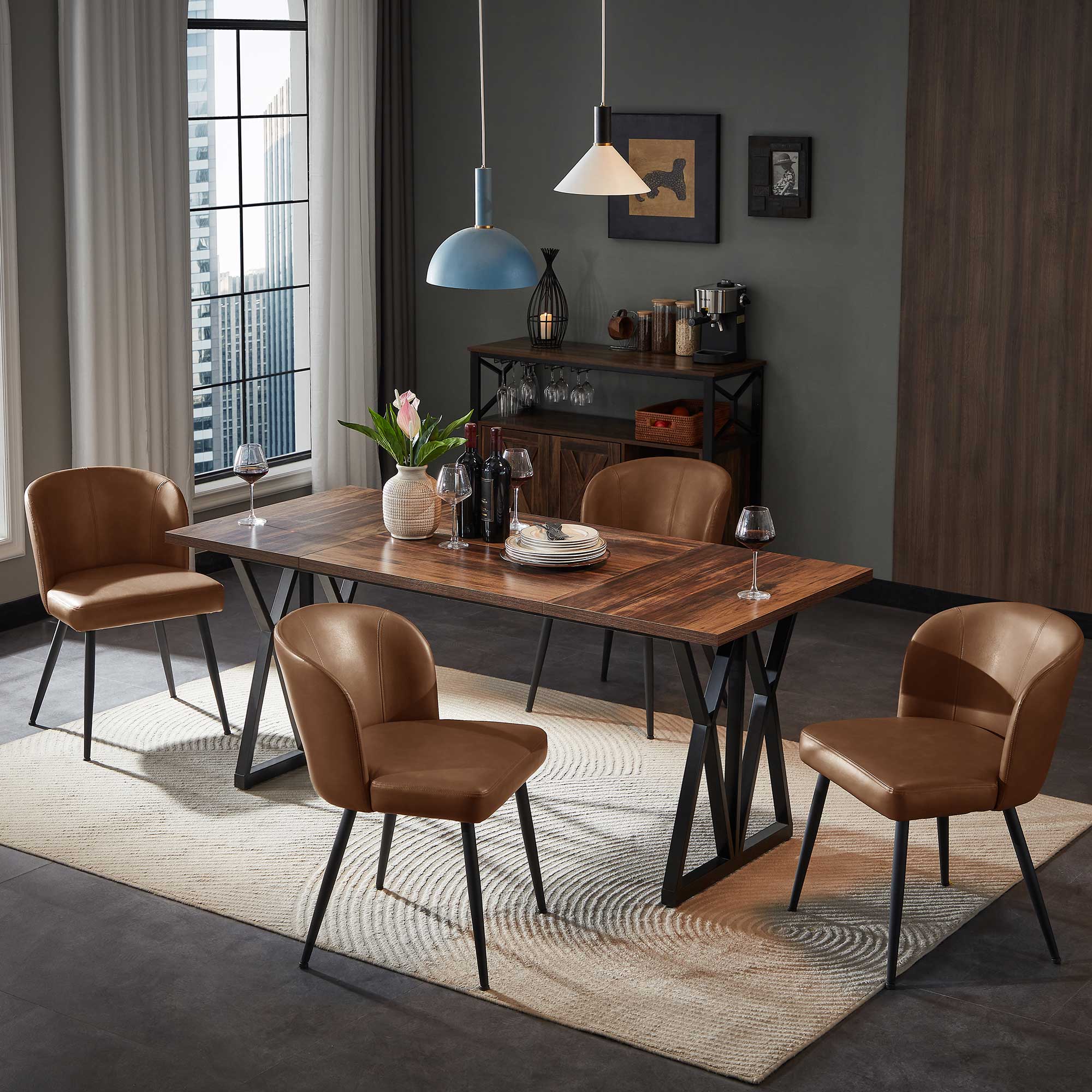 Sailvan Dining Chairs Set, Modern Living Room Chairs, Leather Kitchen Chairs, Mid Century Style Upholstered Chairs for Dining room, With Cushion Seat And Metal Legs, Easy Assembly, Brown