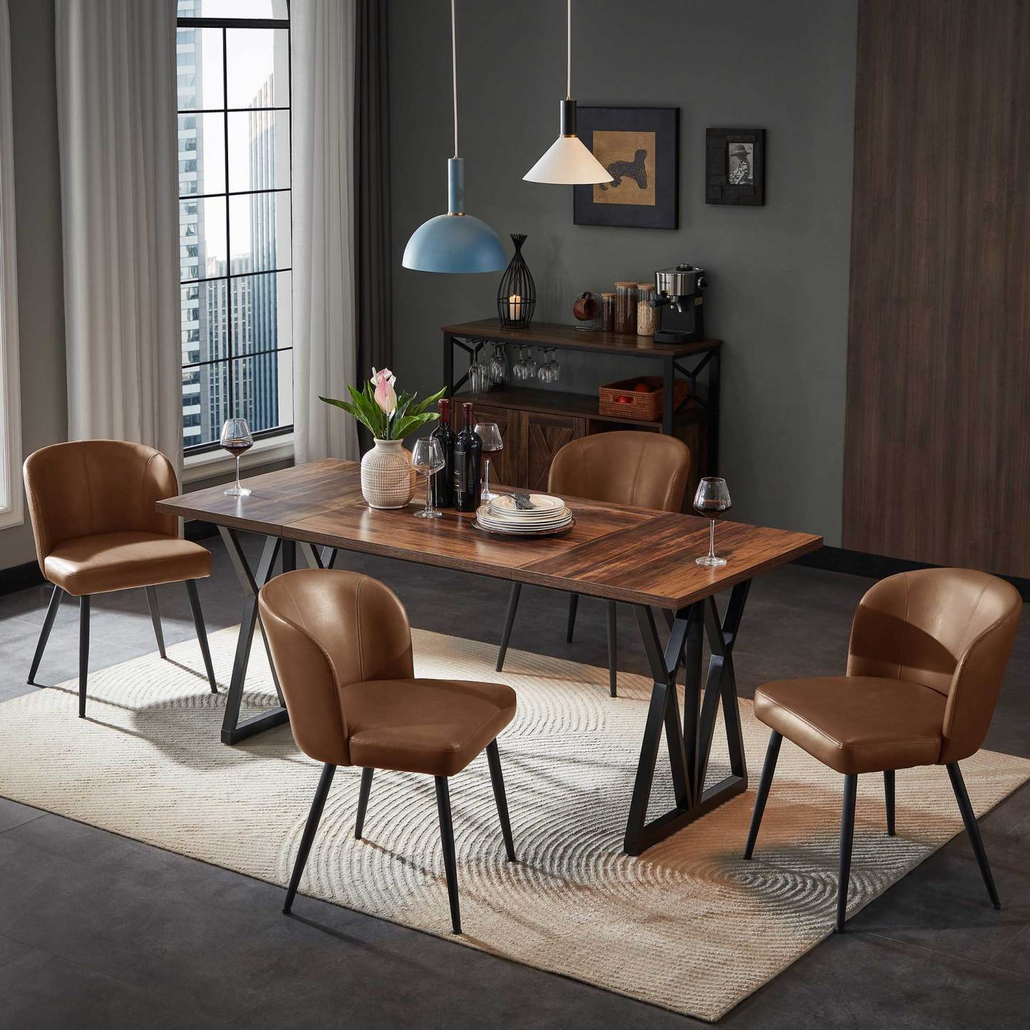 Sailvan Dining Chairs Set, Modern Living Room Chairs, Leather Kitchen Chairs, Mid Century Style Upholstered Chairs for Dining room, With Cushion Seat And Metal Legs, Easy Assembly, Brown