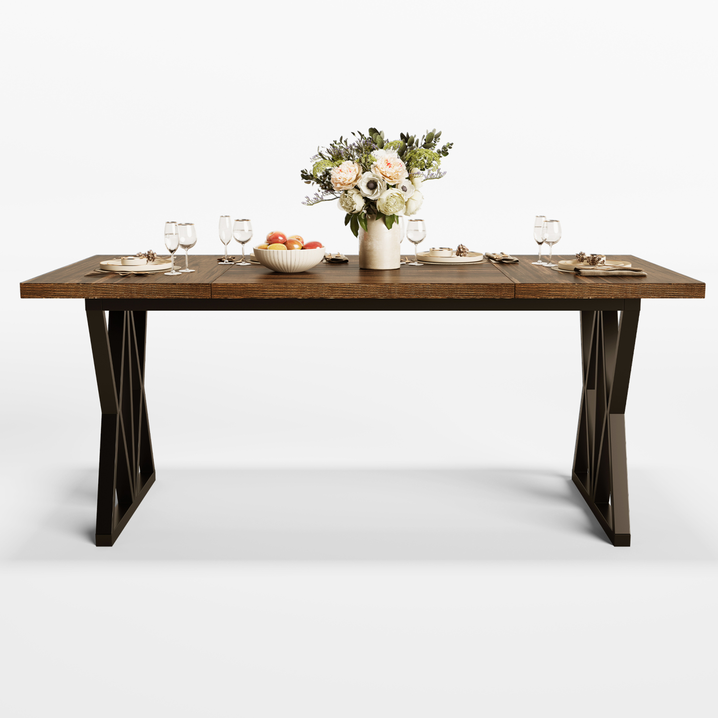 Sailvan Modern Farmhouse Dining Table for 6 People, 70" Rectangular Wood Kitchen Table with metal Base, For Dining Room,Kitchen Gathering