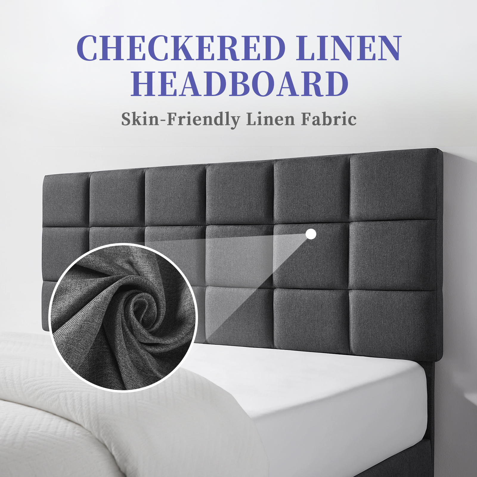 Susalt Full Size Bed Frames with Headboard, Full Bed Frame with Adjustable Upholstered Headboard, Solid wood support,No Box Spring Needed