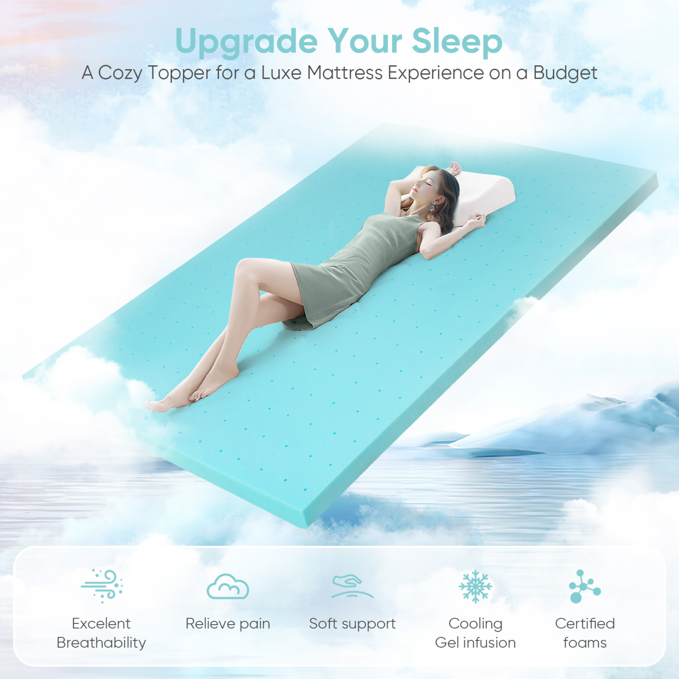 Sailvan Twin XL Mattress Topper, 3 Inch Memory Foam Mattress Topper Twin XL Size, For College Dorm, Home, Gel Infused & Breathable