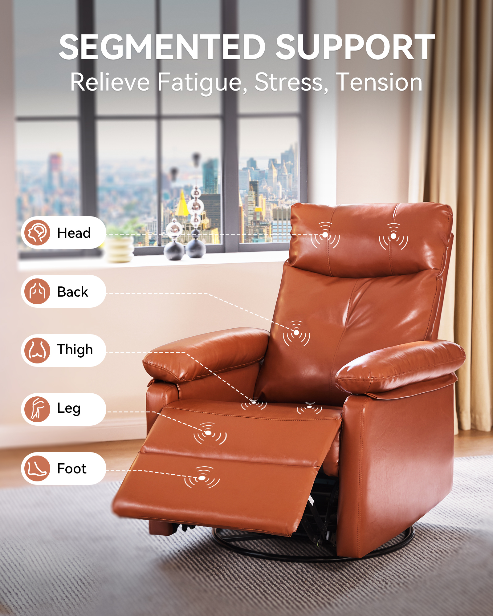 30° Rocker & 360° Swivel Recliner Chair, Manual Glider Reclining with Adjustable Backrest Footrest and Lumbar Support for Nursery Living Room Bedroom