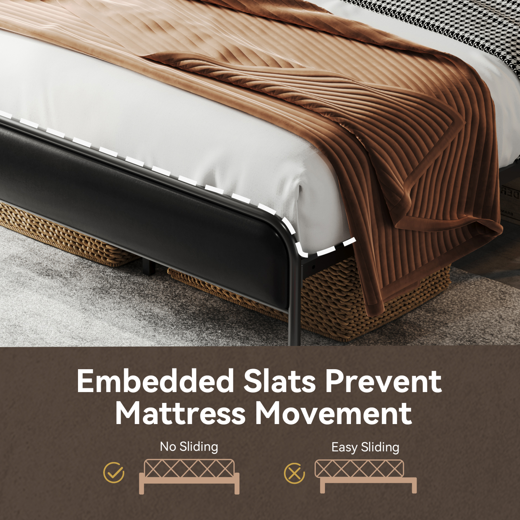 Sailvan Queen Bed Frame, Queen Size Metal Platform Beds with Upholstered Headboard & Footboard, 12" Underbed Storage Space, Heavy Duty, Easy Assembly, Noise-Free