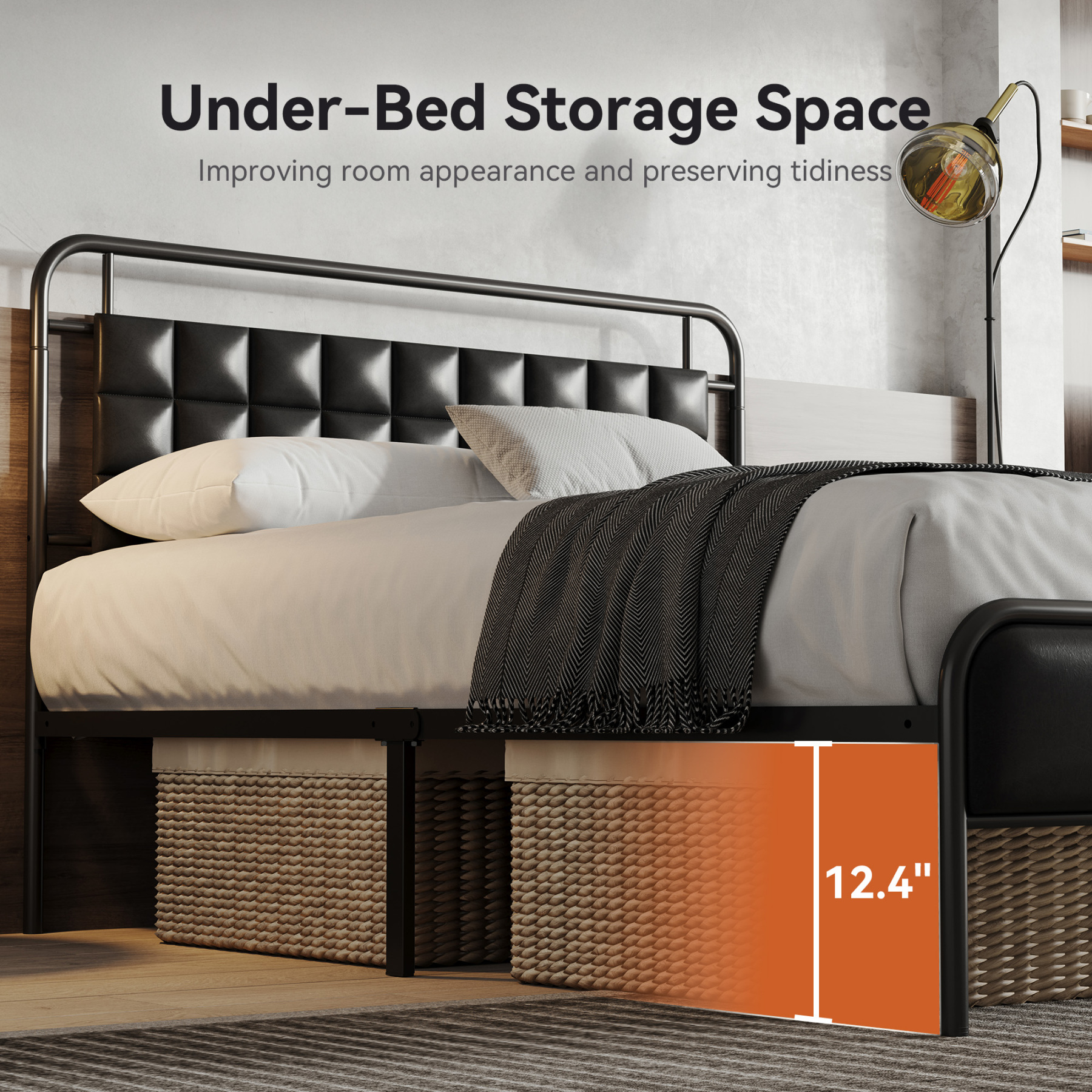 Sailvan Queen Bed Frame, Queen Size Metal Platform Beds with Upholstered Headboard & Footboard, 12" Underbed Storage Space, Heavy Duty, Easy Assembly, Noise-Free