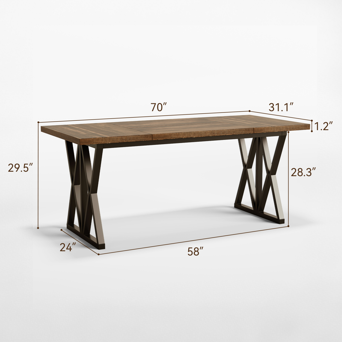 Sailvan Modern Farmhouse Dining Table for 6 People, 70" Rectangular Wood Kitchen Table with metal Base, For Dining Room,Kitchen Gathering