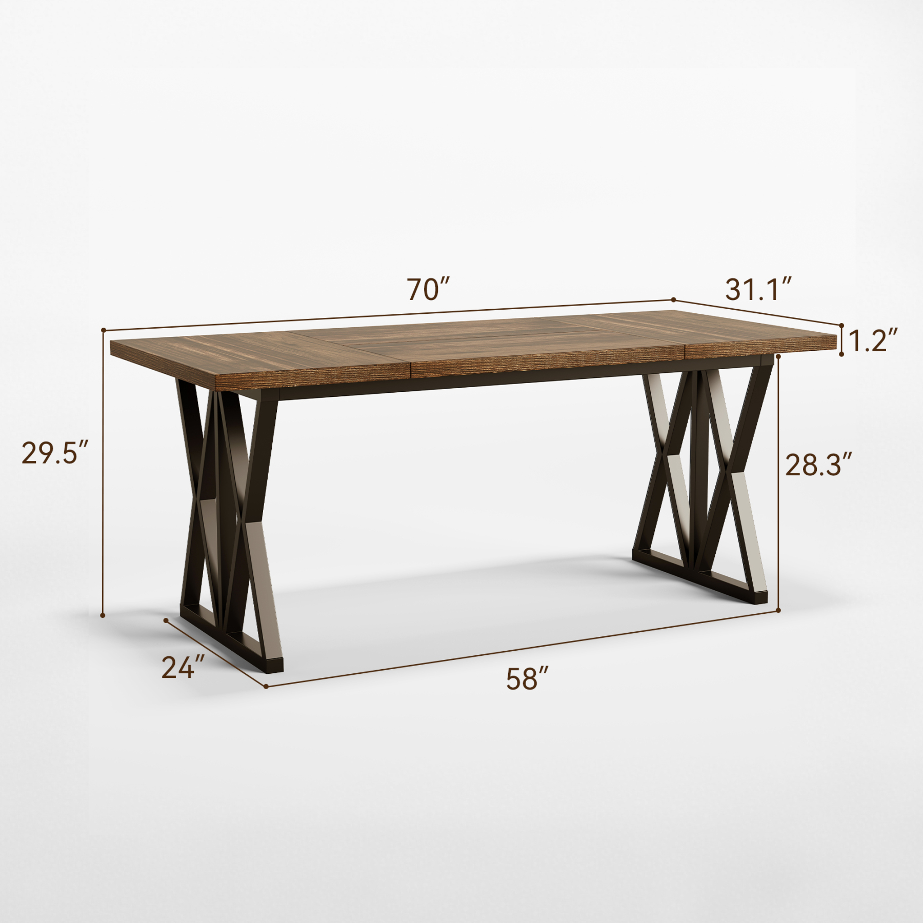 Sailvan Modern Farmhouse Dining Table for 6 People, 70" Rectangular Wood Kitchen Table with metal Base, For Dining Room,Kitchen Gathering