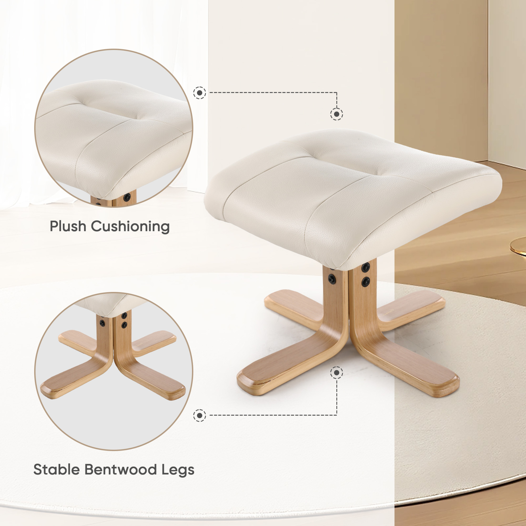 Susalt Swivel Recliner Chair with Ottoman, Stylish Faux Leather Reclining Chair for Adults, 360° Swivel, Modern Accent Arm Chairs for Living Room Bedroom and Small Space, Study, RV