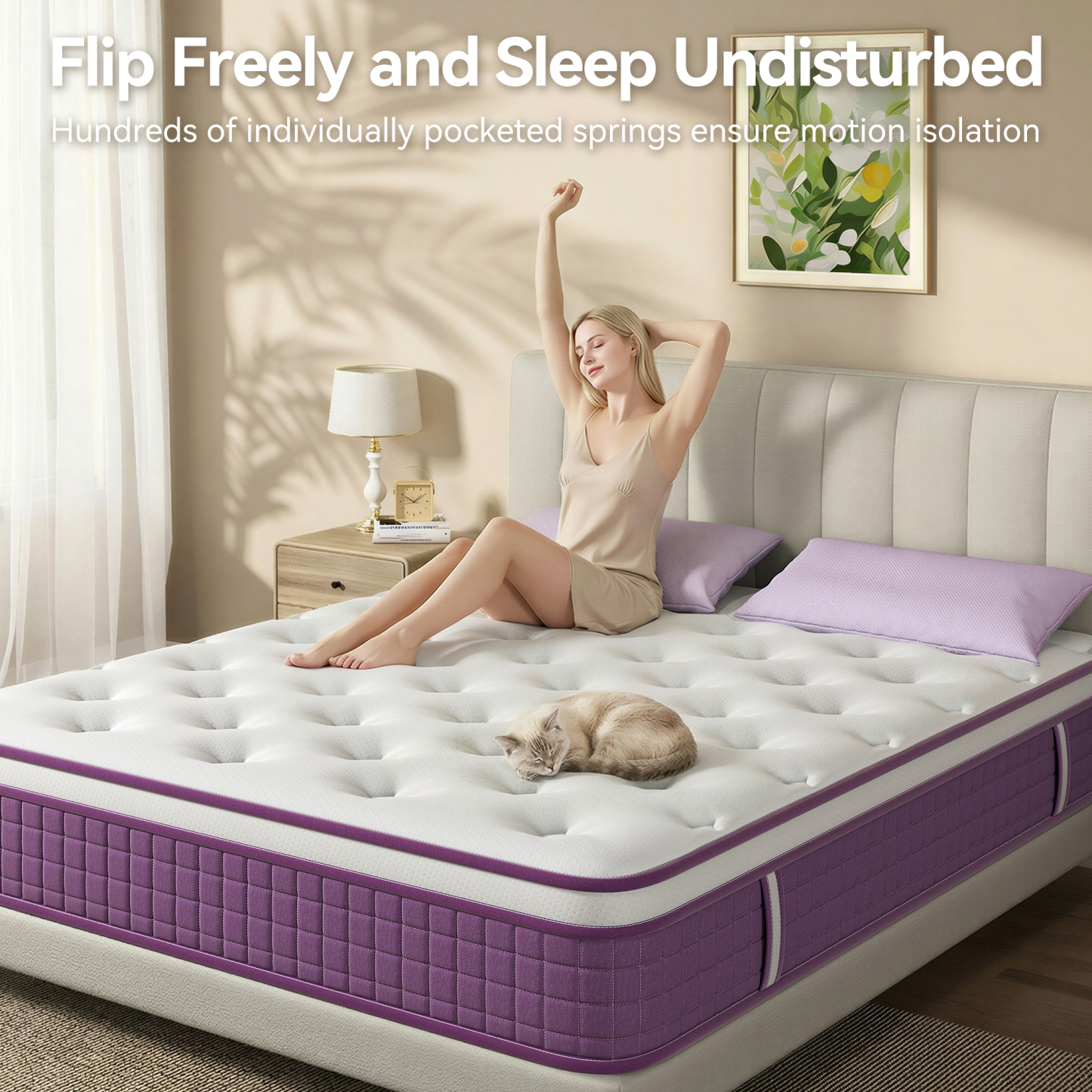 Sailvan Queen Mattress, 12 inch Queen Size Mattress in a Box, Purple Bed Mattress With Memory Foam & Pocket Spring, Medium Firmness, Edge Support, Pressure Relief