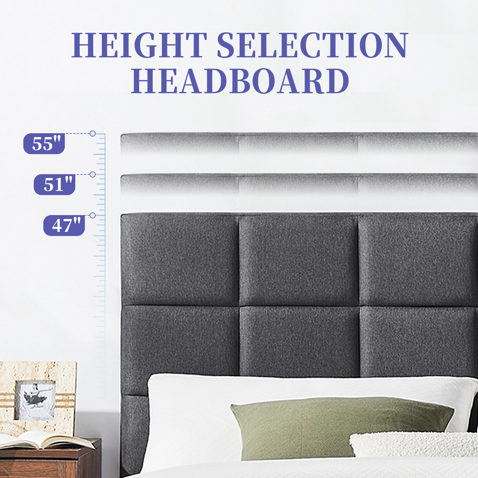 Susalt Full Size Bed Frames with Headboard, Full Bed Frame with Adjustable Upholstered Headboard, Solid wood support,No Box Spring Needed