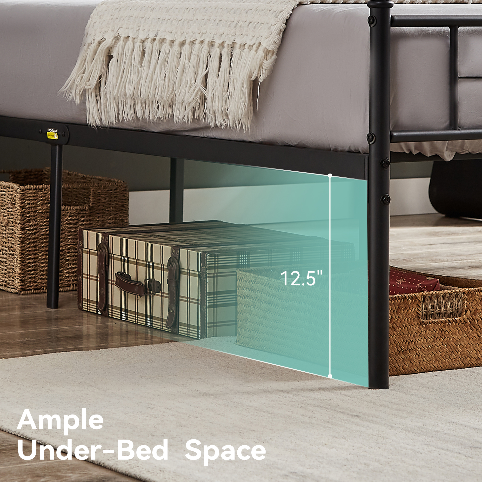 Sailvan Full Size Bed Frame, Full Platform Bed Frame with Headboard & Underbed Storage, Heavy Duty Metal Bed Full, 800lbs, Easy to Assemble, No-Noise, Black