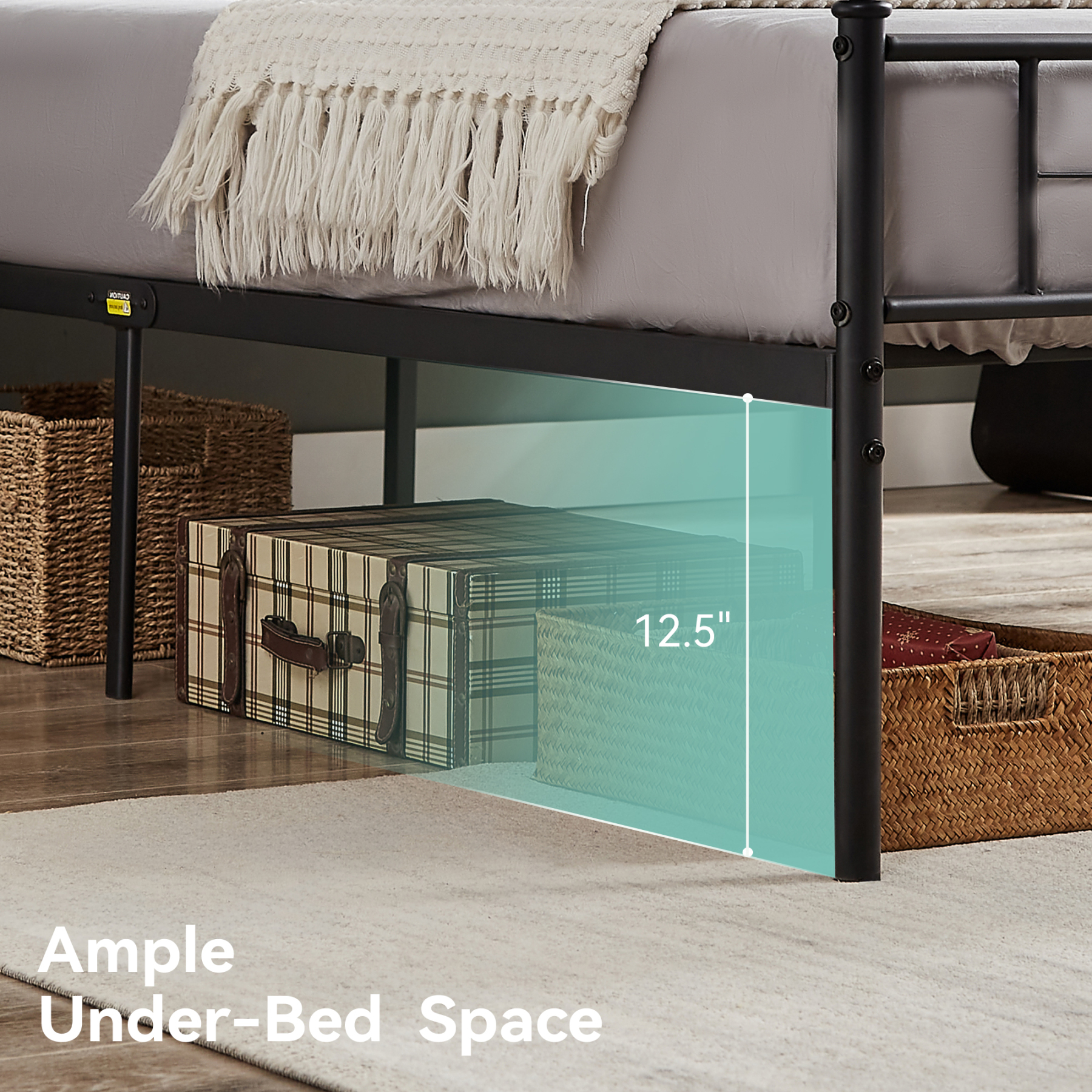 Sailvan Full Size Bed Frame, Full Platform Bed Frame with Headboard & Underbed Storage, Heavy Duty Metal Bed Full, 800lbs, Easy to Assemble, No-Noise, Black