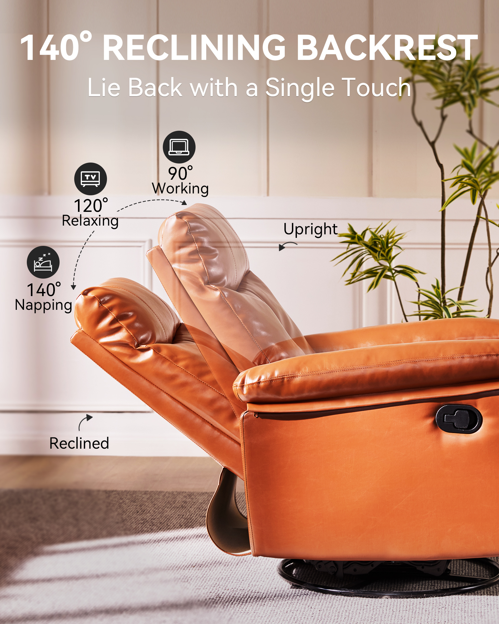 30° Rocker & 360° Swivel Recliner Chair, Manual Glider Reclining with Adjustable Backrest Footrest and Lumbar Support for Nursery Living Room Bedroom