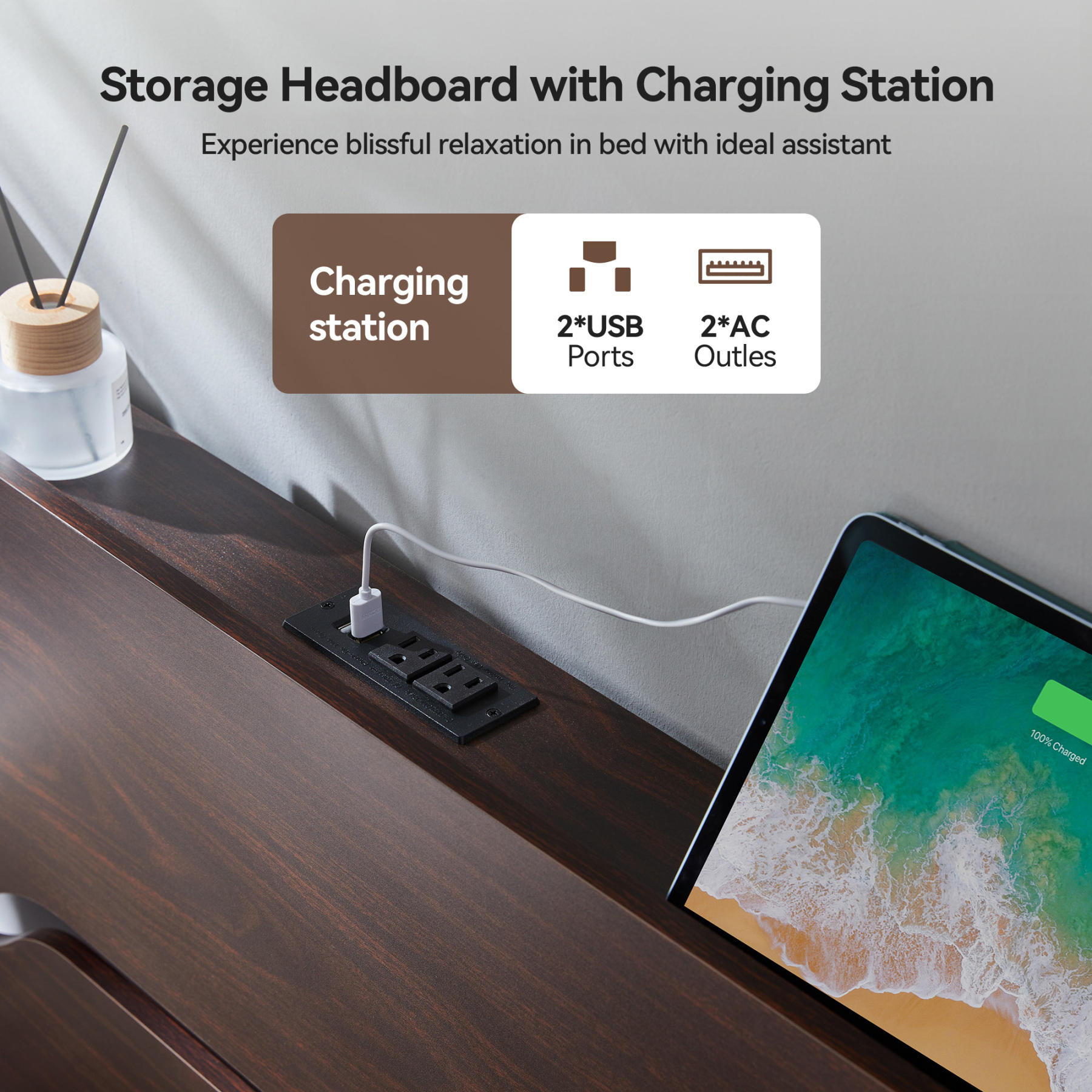 Sailvan Full Size Bed Frame with Headboard & Storage Drawers, Full Platform Bed Frame with Charging Station & Heavy Duty Metal Slats, No Box Spring Needed, Brown