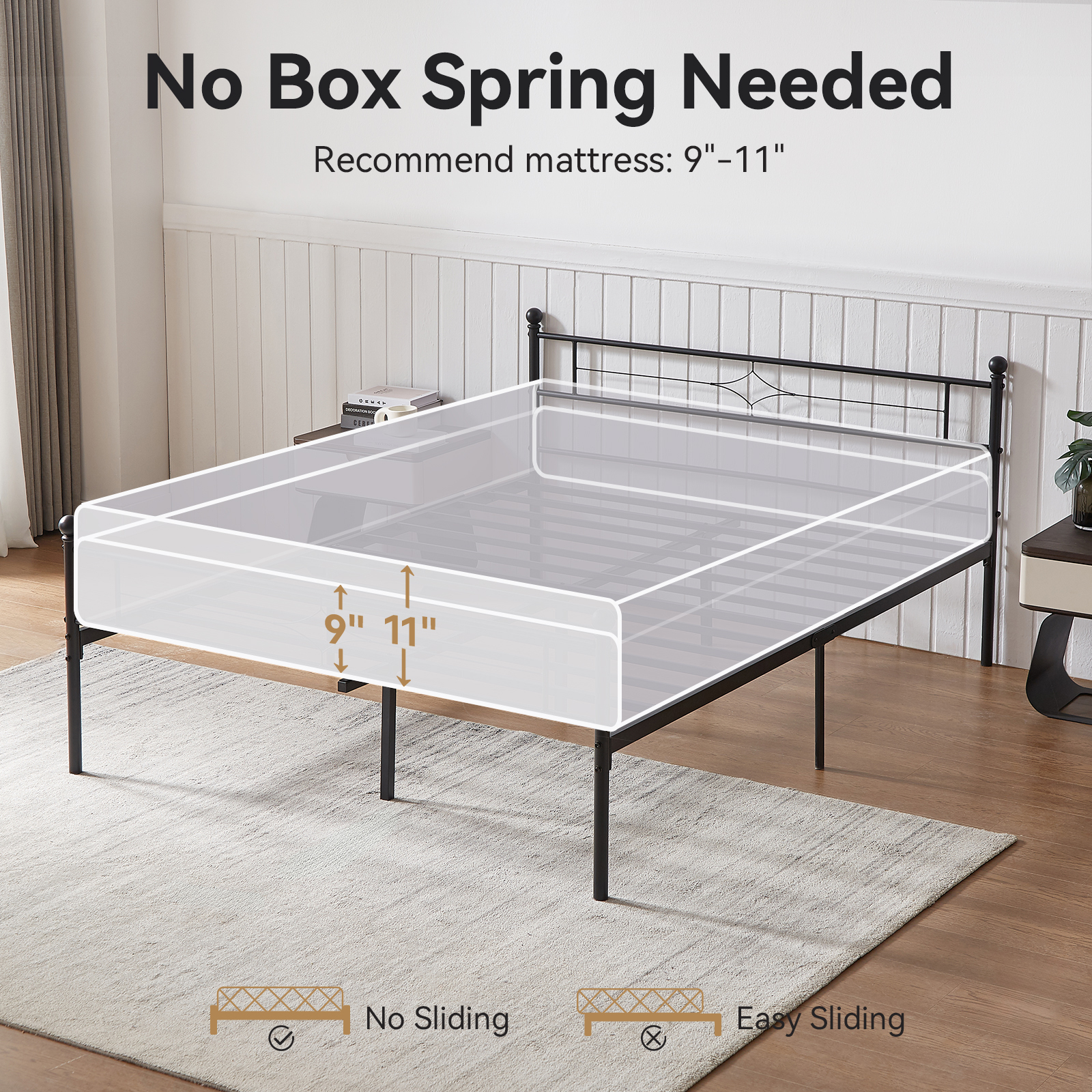 Metal Bed Frame with 12.5'' Under Bed Storage, Sturdy Metal Platform Bed with Headboard & Footboardd for Teens Adults/No Box Spring Needed/Noise Free/Easy Assembly/Black