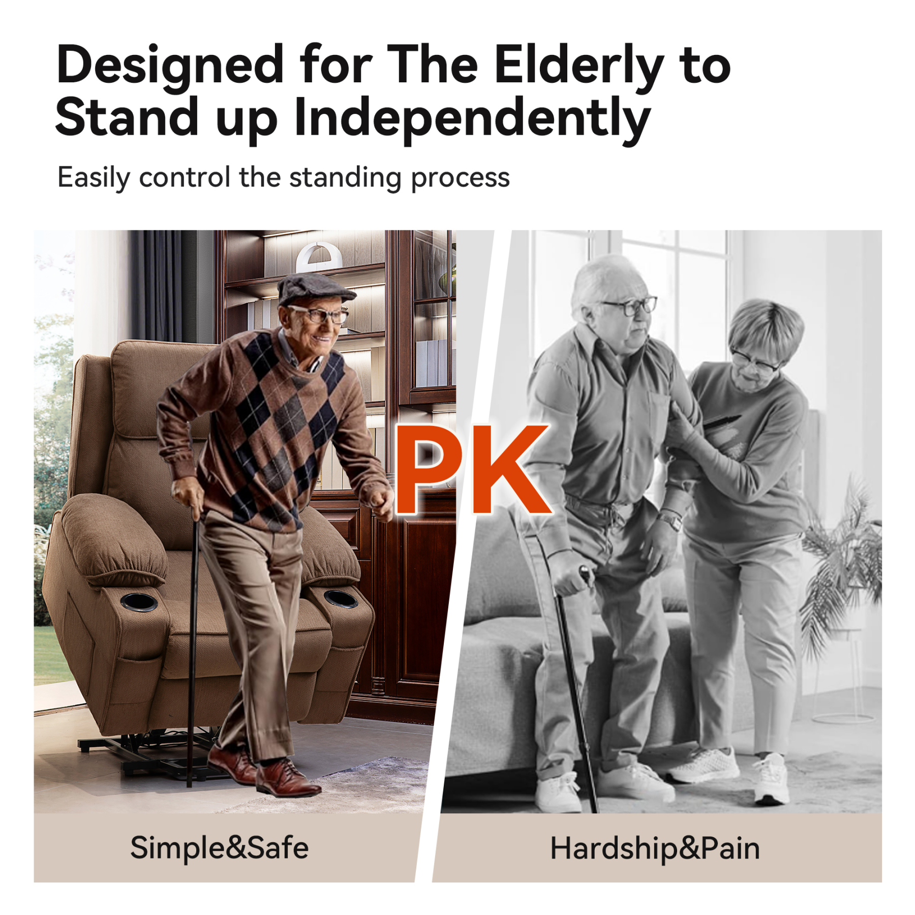 Sailvan Lift Chair, Power Lift Recliner for Elderly &Post-Surgery Recovery, Electric Lift Reclining Chair with Cup Holder, 90°- 155°Adjustable Backrest Fabric Recliner, for Living Room