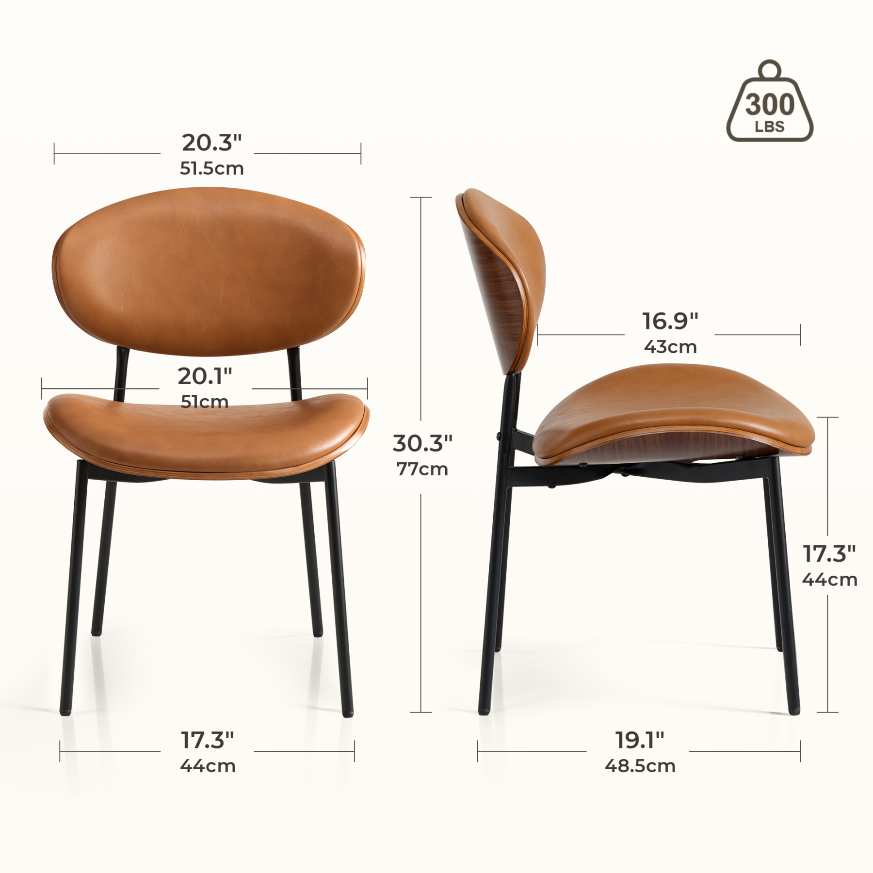 Dining Chairs Set of 2, Mid Century Modern Kitchen Chairs with Faux Leather for Kitchen, Living Room