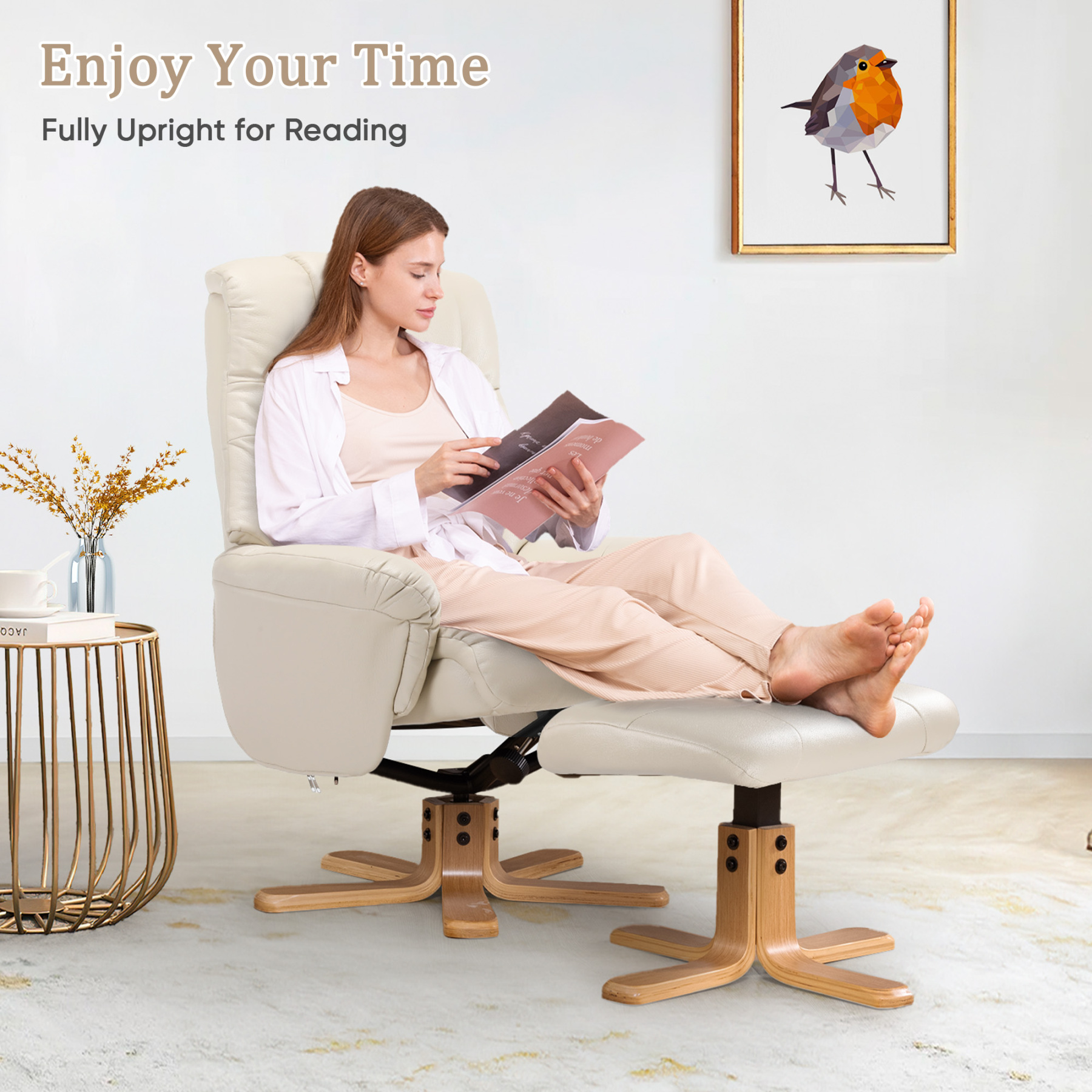 Susalt Swivel Recliner Chair with Ottoman, Stylish Faux Leather Reclining Chair for Adults, 360° Swivel, Modern Accent Arm Chairs for Living Room Bedroom and Small Space, Study, RV