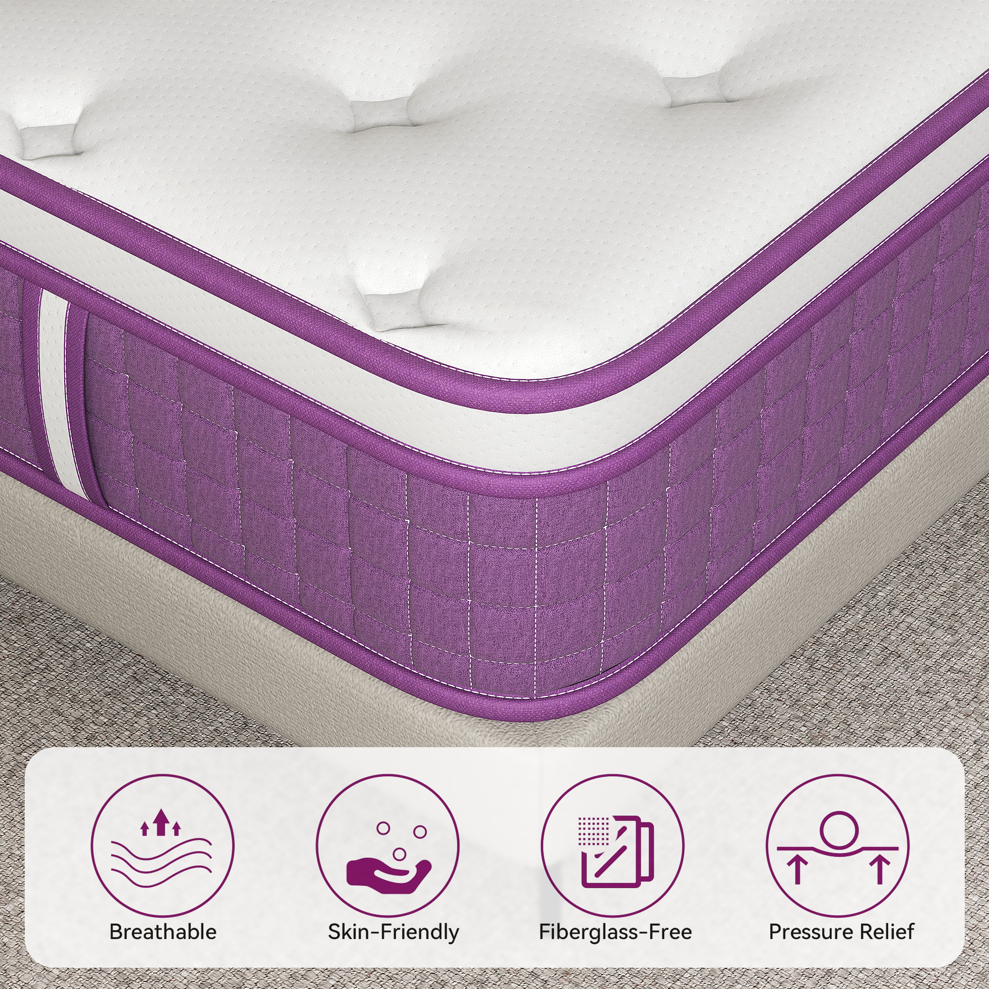 Sailvan Queen Mattress, 12 inch Queen Size Mattress in a Box, Purple Bed Mattress With Memory Foam & Pocket Spring, Medium Firmness, Edge Support, Pressure Relief