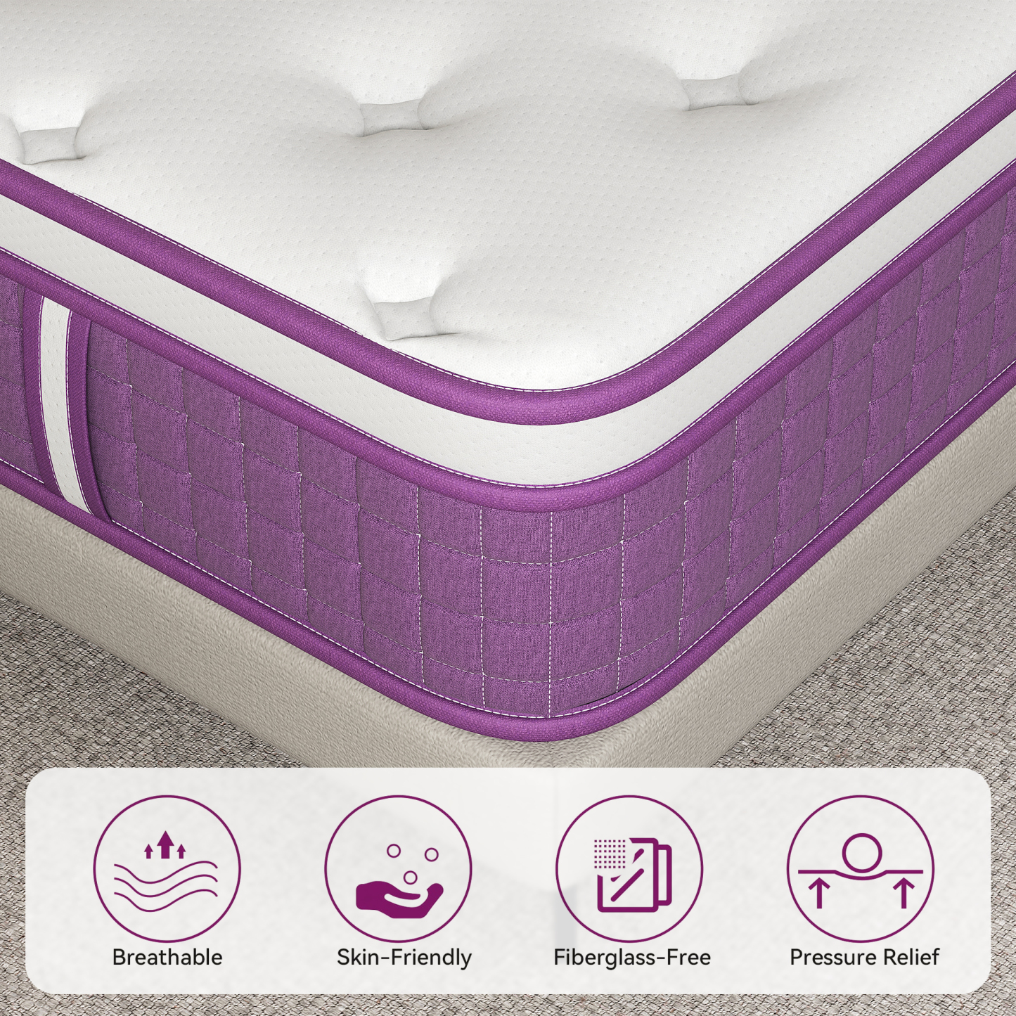 Sailvan Queen Mattress, 12 inch Queen Size Mattress in a Box, Purple Bed Mattress With Memory Foam & Pocket Spring, Medium Firmness, Edge Support, Pressure Relief